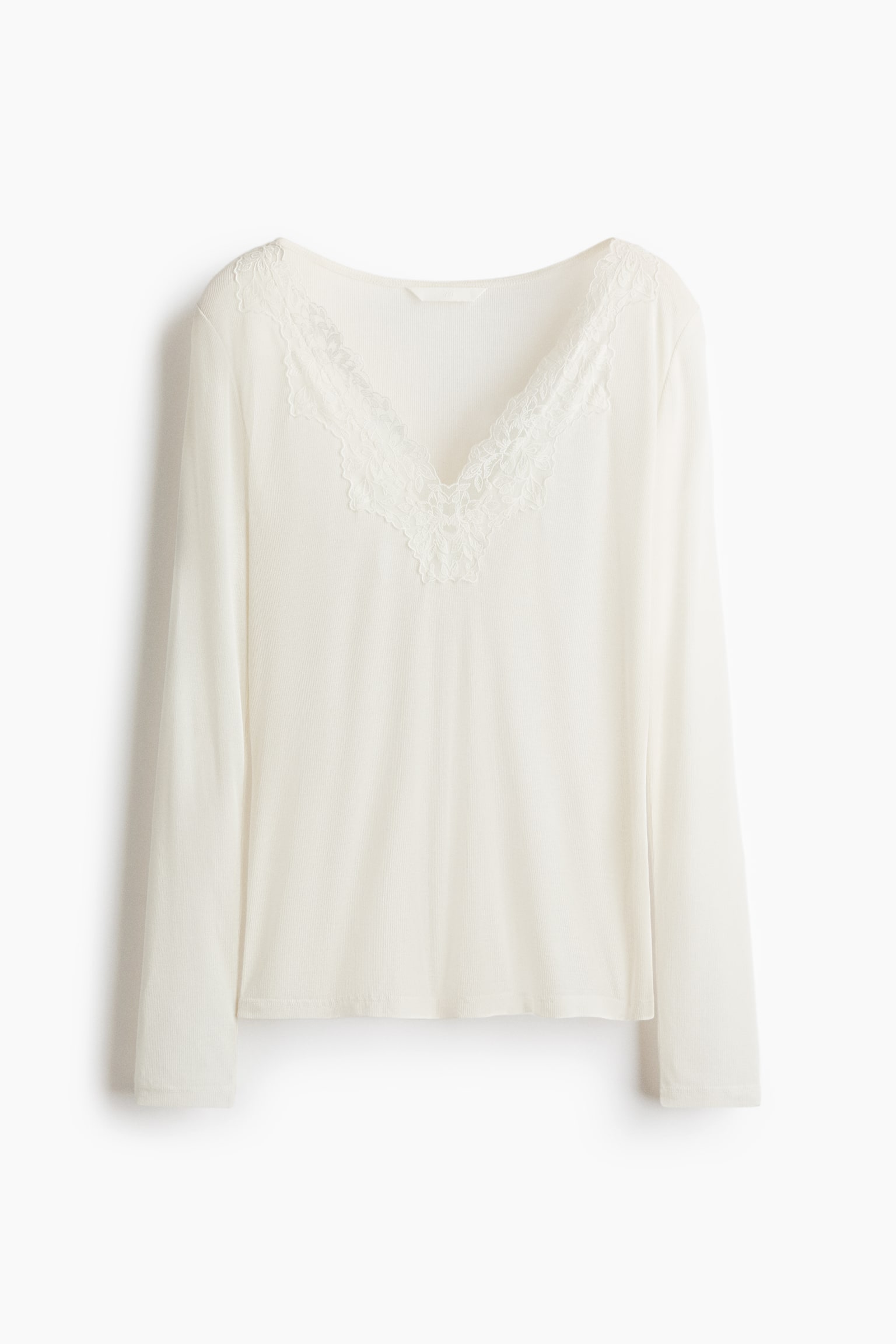 Lace-trimmed top - White/Dark brown/Dark grey marl - 1