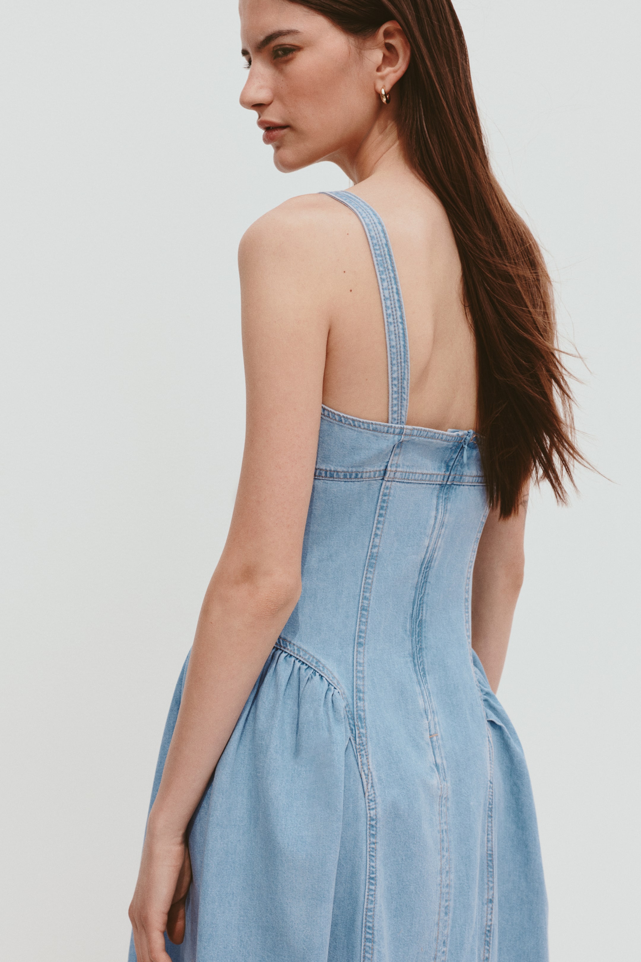 Flared-Skirt Denim Dress