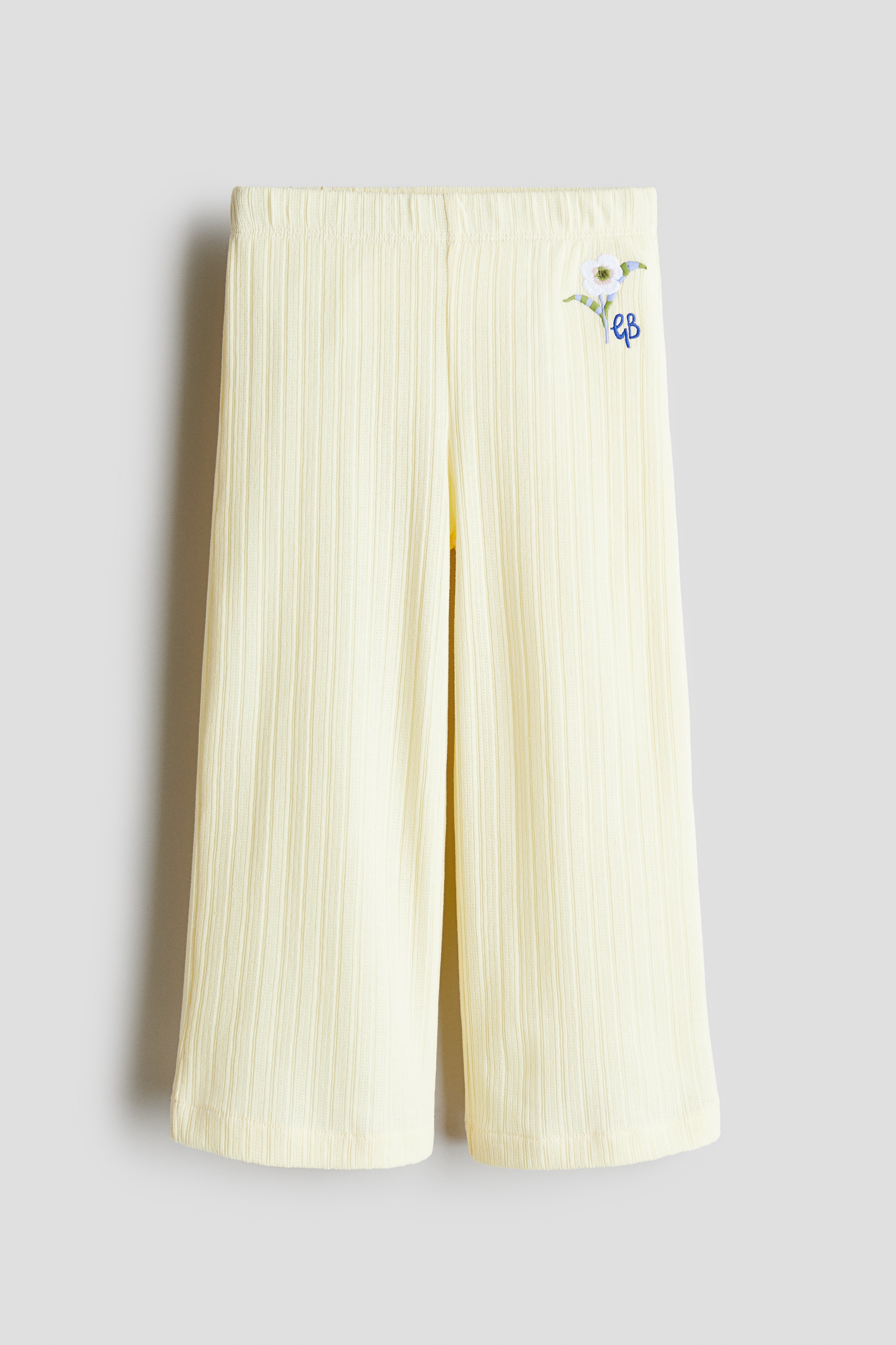 Pantalon en jersey pointelle - Jaune pâle/fleur