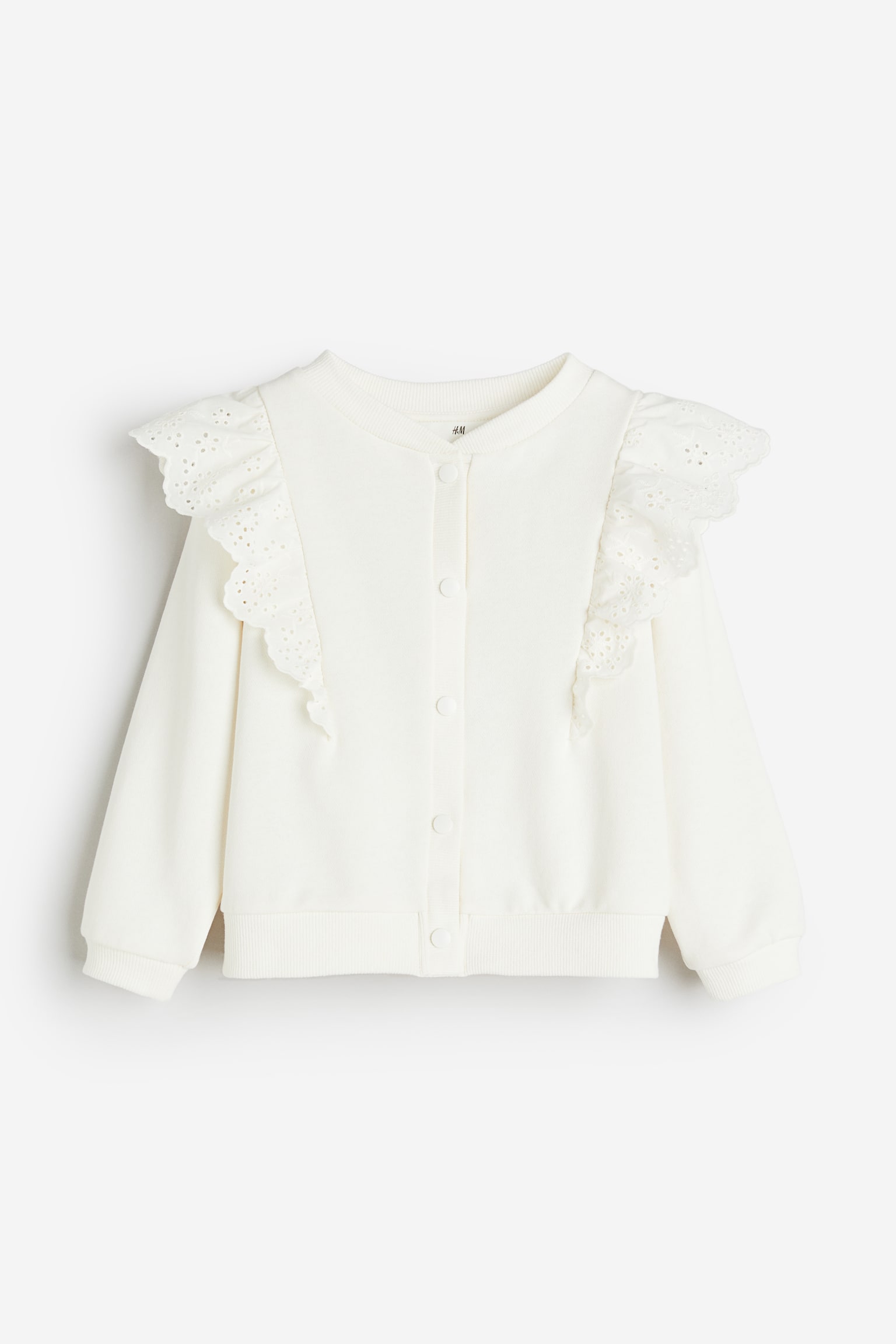 Frill-trimmed sweatshirt cardigan - White/Beige - 1