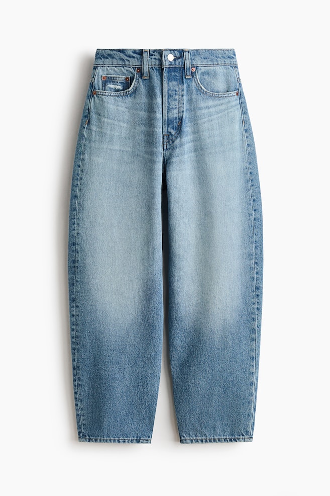 High-Waist Barrel-Leg Ankle Jeans - Light denim blue/Denim blue/Light denim blue - 1