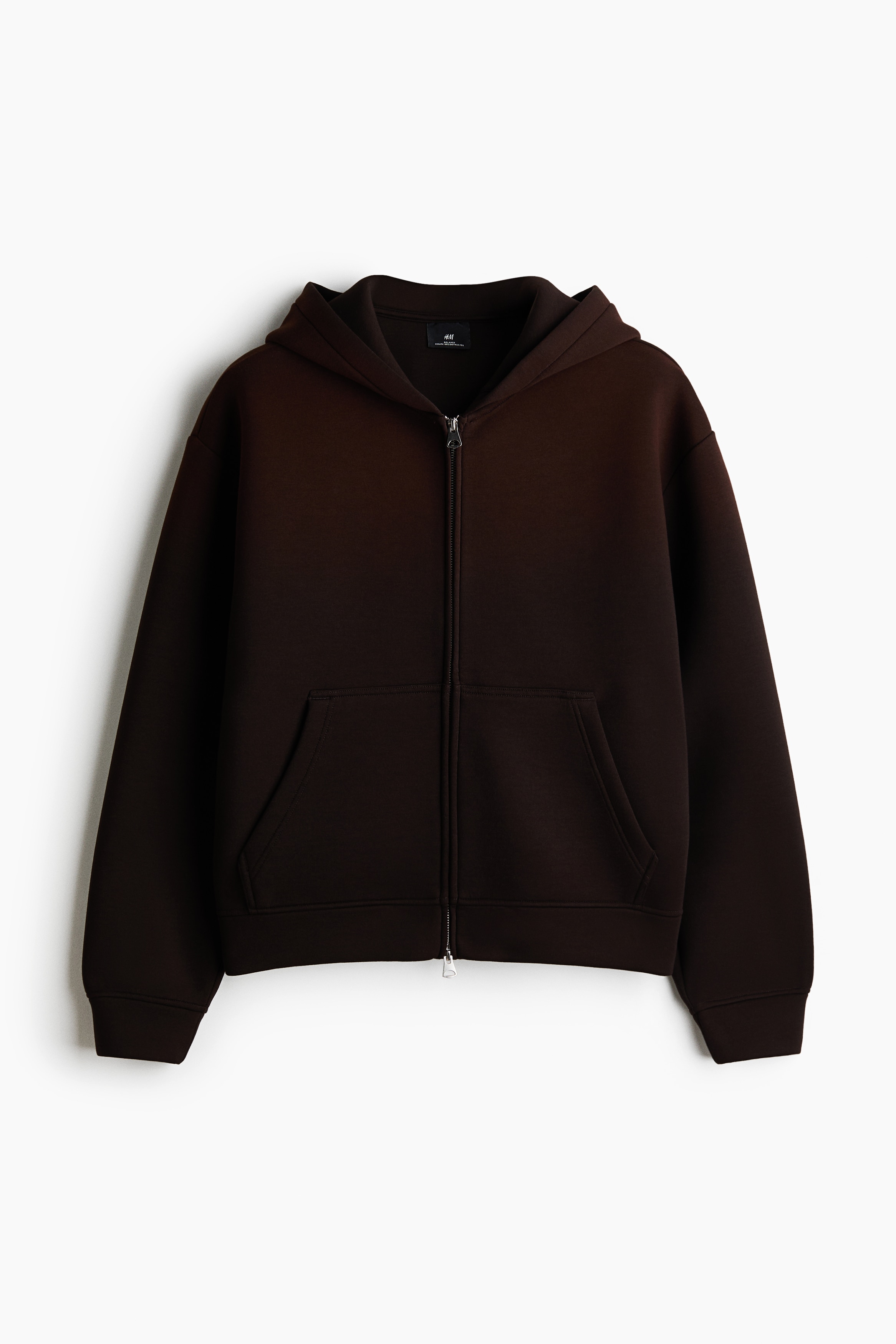 Relaxed-Fit Boxy Scuba Hooded Jacket - Dark brown
