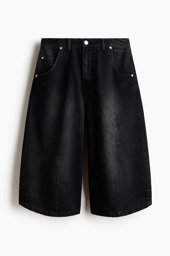 Мужские шорты H&M Baggy Barrel-Leg Denim Shorts, цвет: Джинсовый чёрный