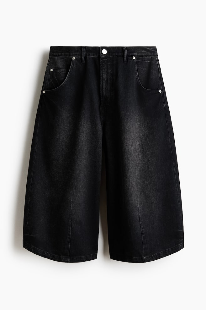 Baggy Barrel-Leg Denim Shorts - Denim black/Dusty denim blue - 1