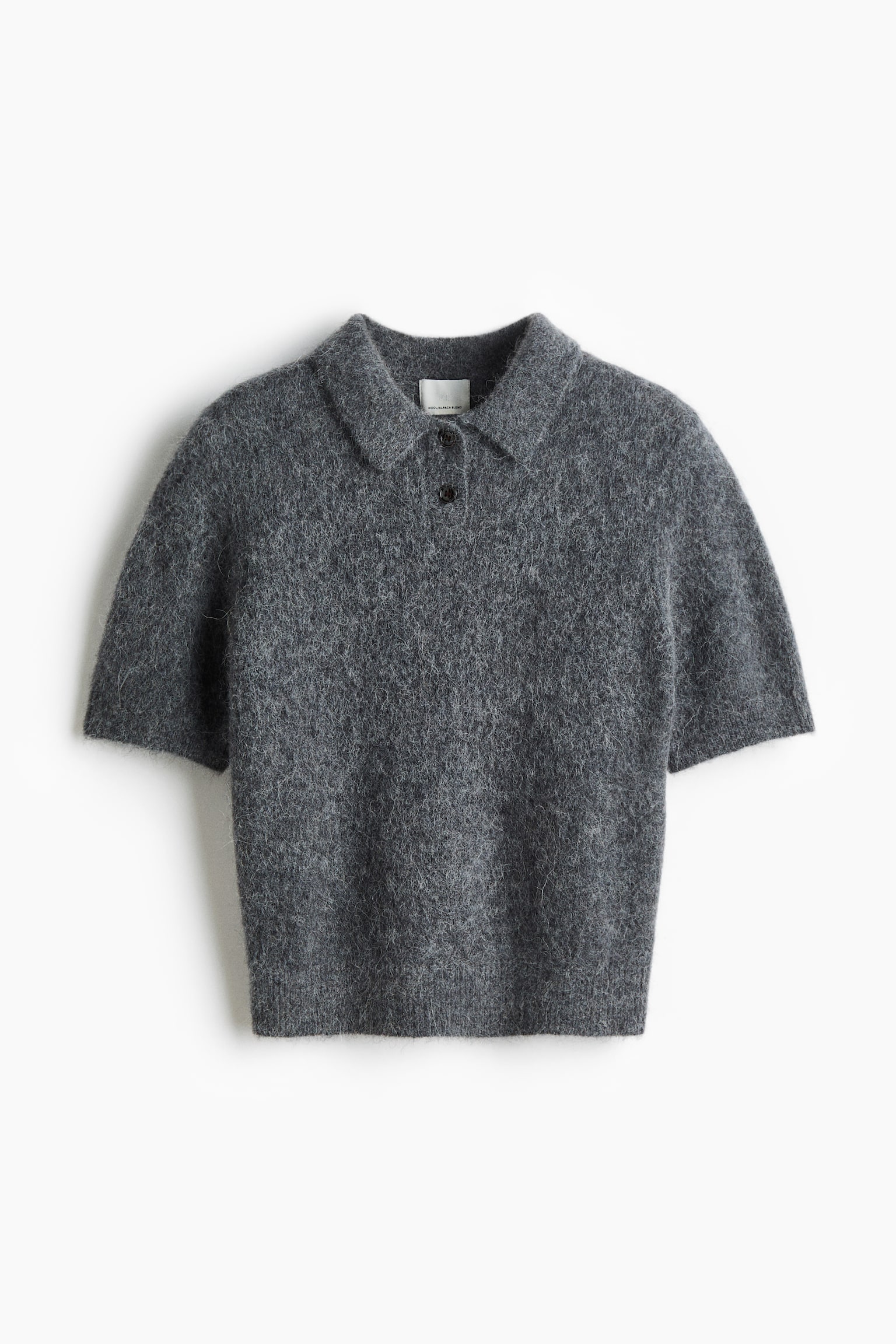 Alpaca-blend polo shirt - Gris jaspeado oscuro