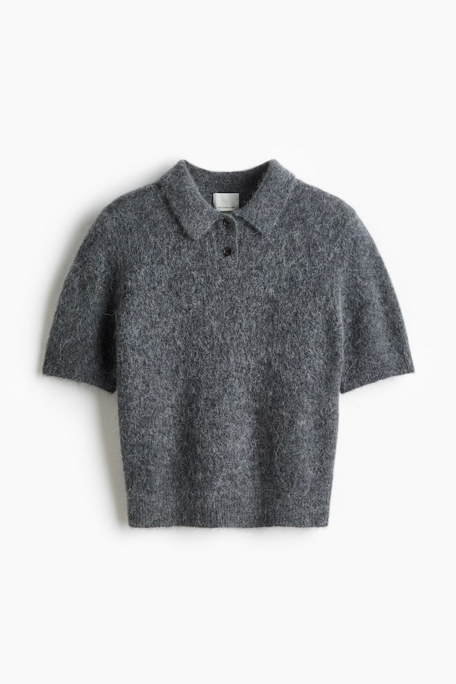 Poloshirt aus Alpakamix - Dunkelgraumeliert/Dunkelbraun/Hellbeige - 1