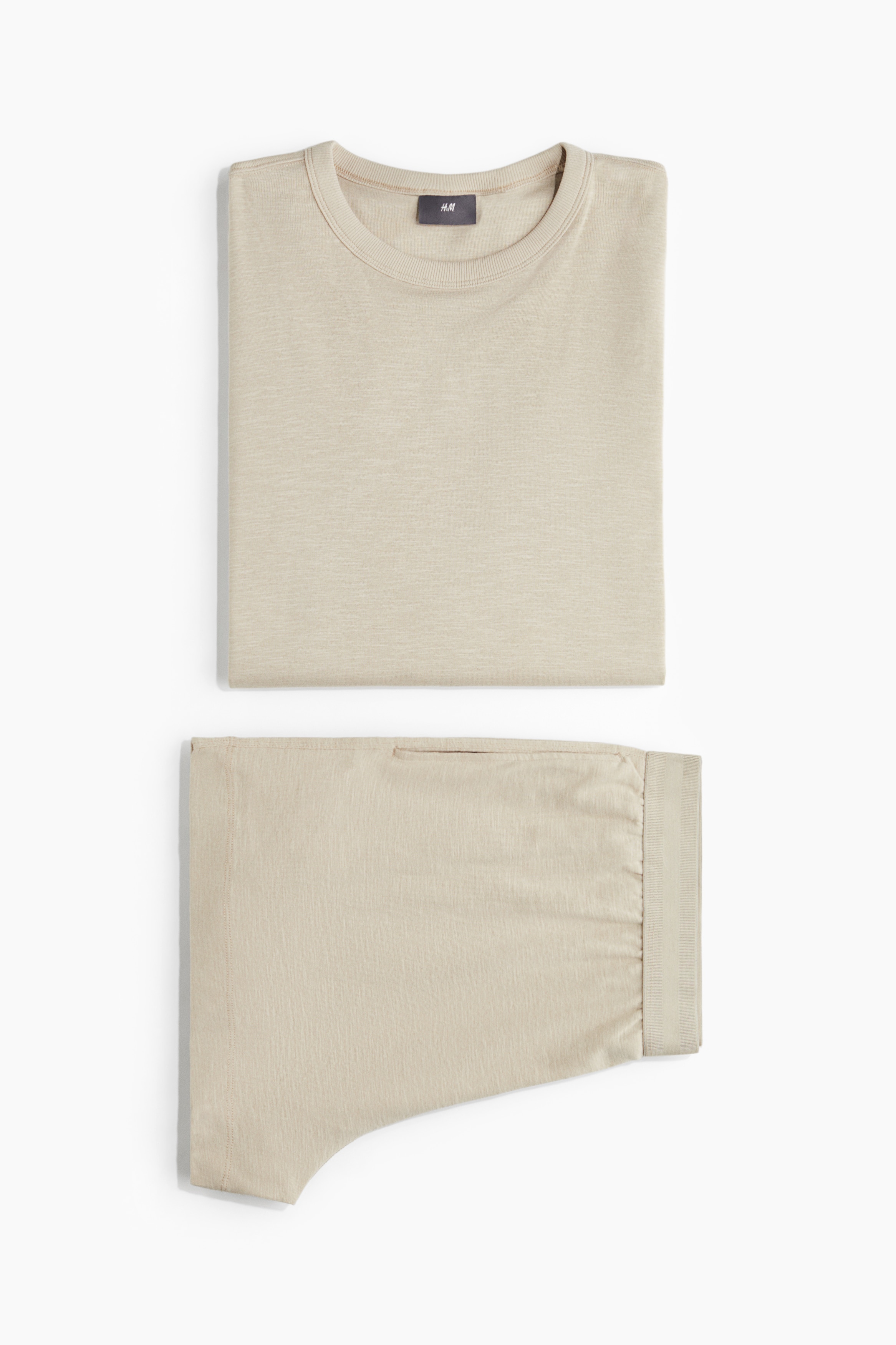 Men - Light beige Pyjama T-shirt and shorts - Size: L  - H&M