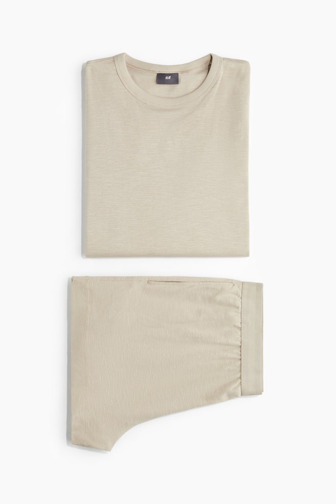 Pyjama T-shirt and shorts - Light beige/Brown - 1