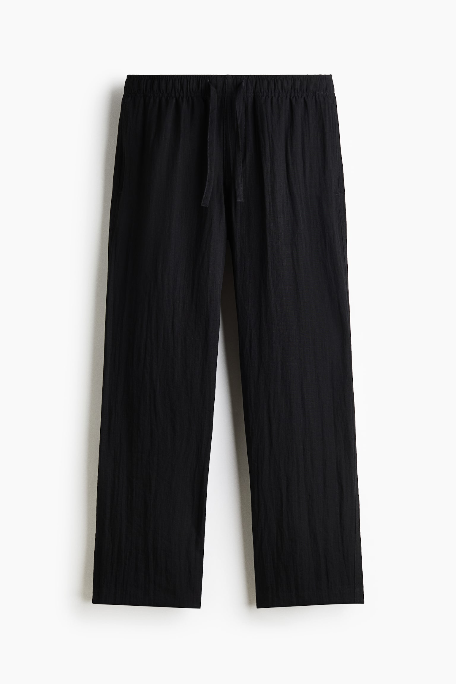 Мужские брюки H&M Relaxed-Fit Crinkled Drawstring, цвет: Чёрный — фото 1