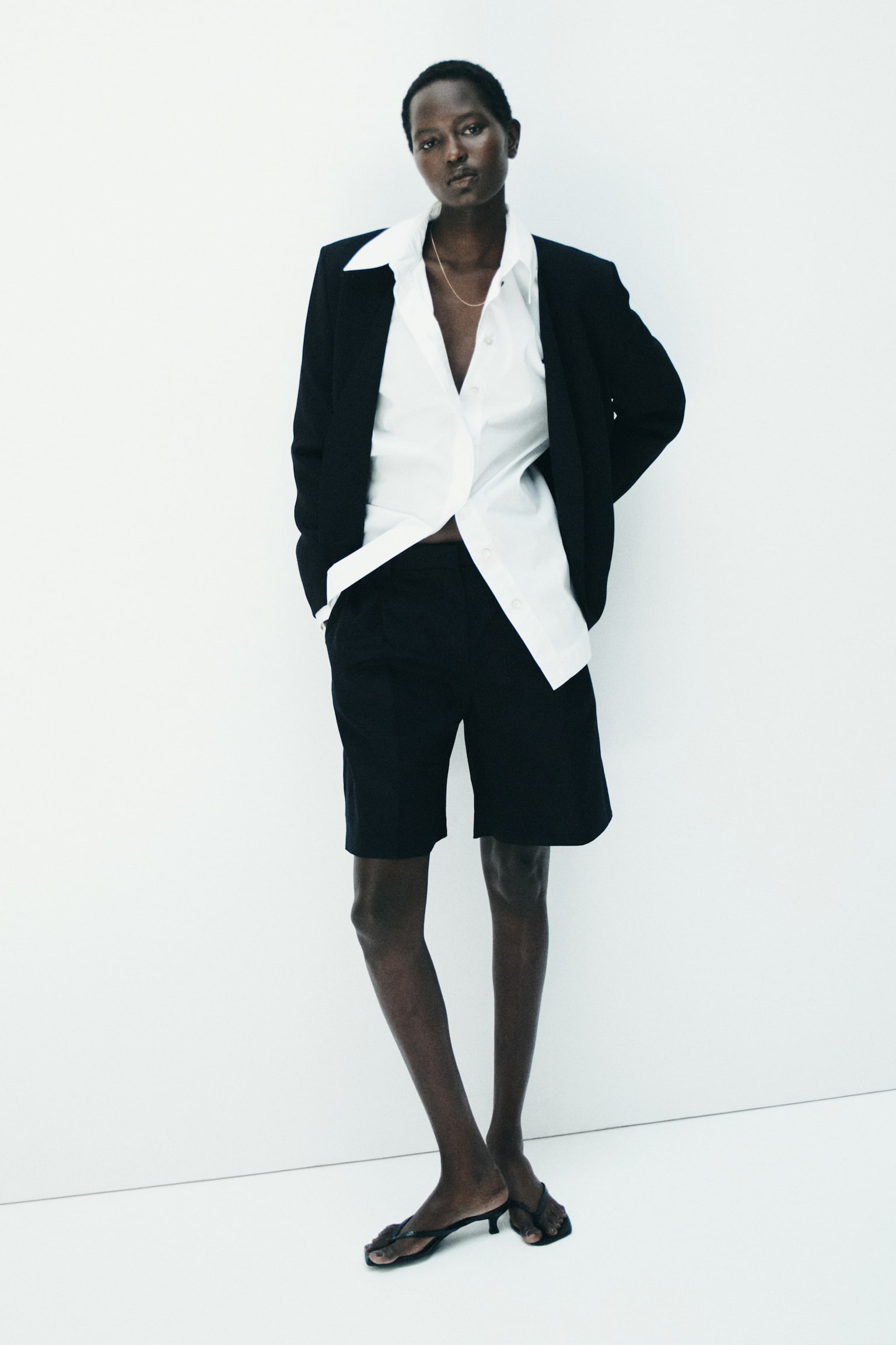 Calções clássicos em mistura de linho - Preto/Castanho escuro - 7