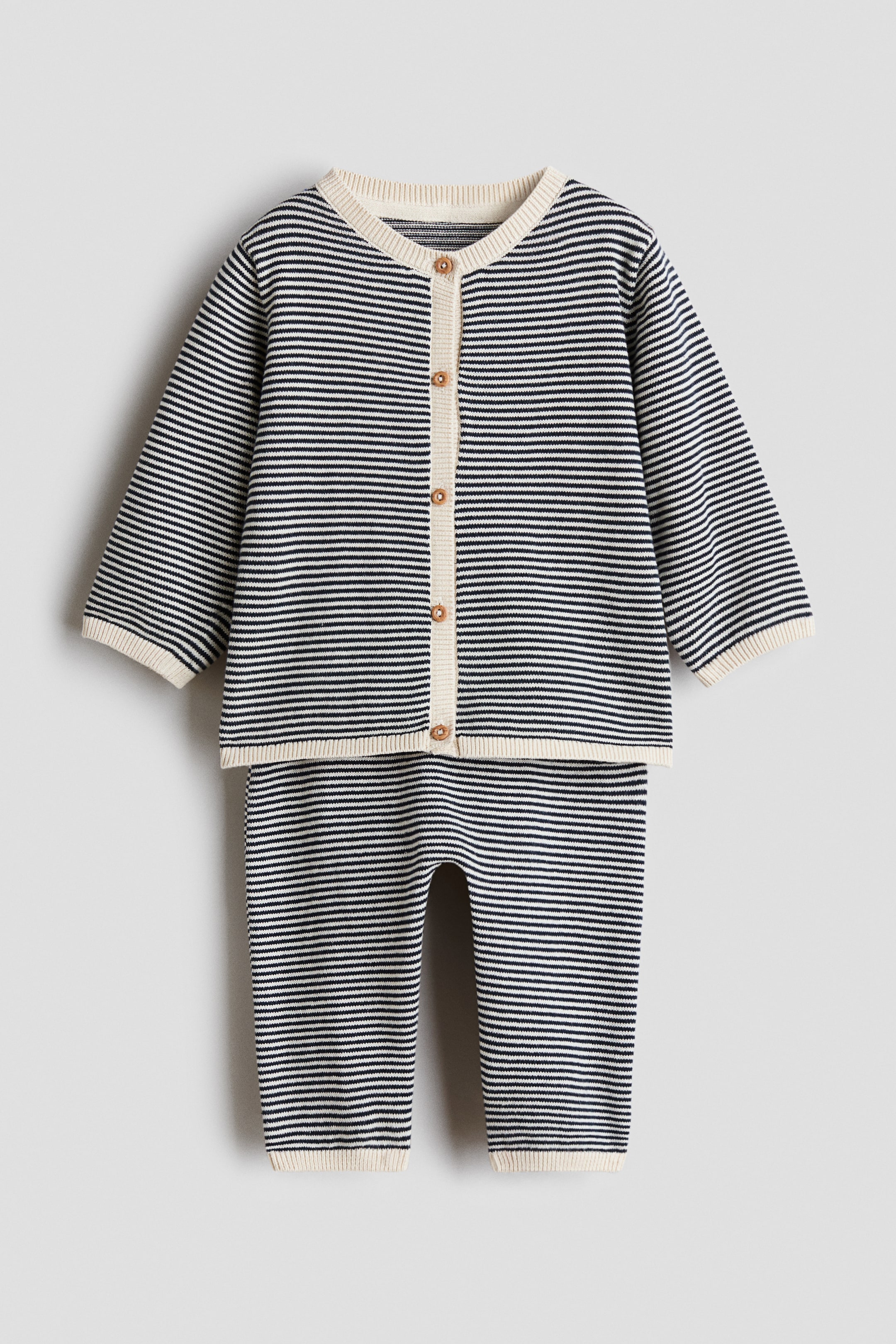 View larger image: 2-piece fine-knit set - Navy blue/White striped - Kids | H&M IN 1