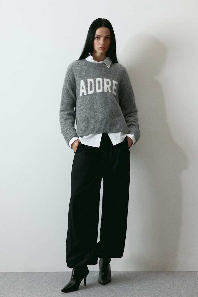 Jacquard-Motif Sweater-Gray melange/Adore - 6