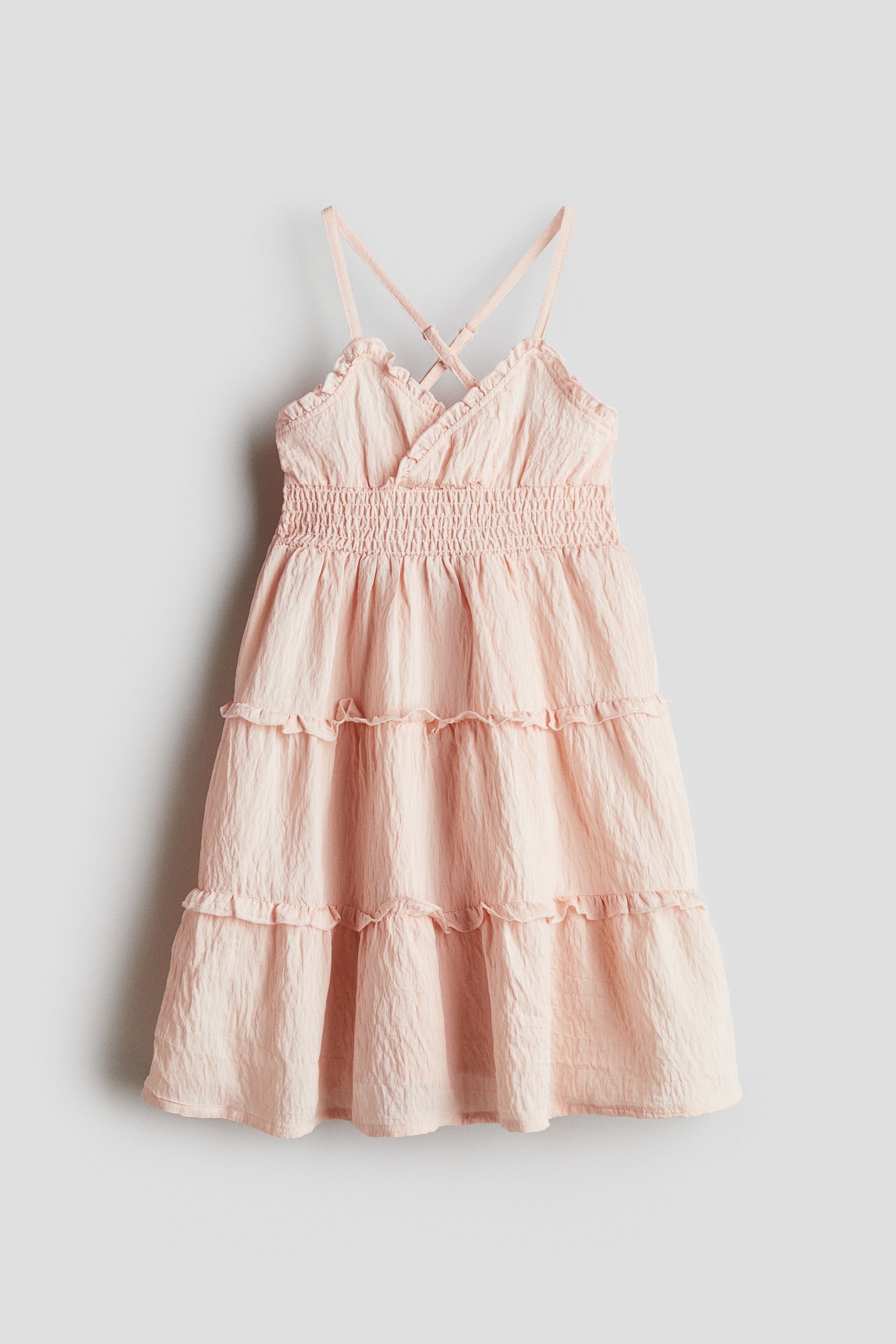 荷葉邊縮褶洋裝 - 淺粉紅色/白色/白色/花朵