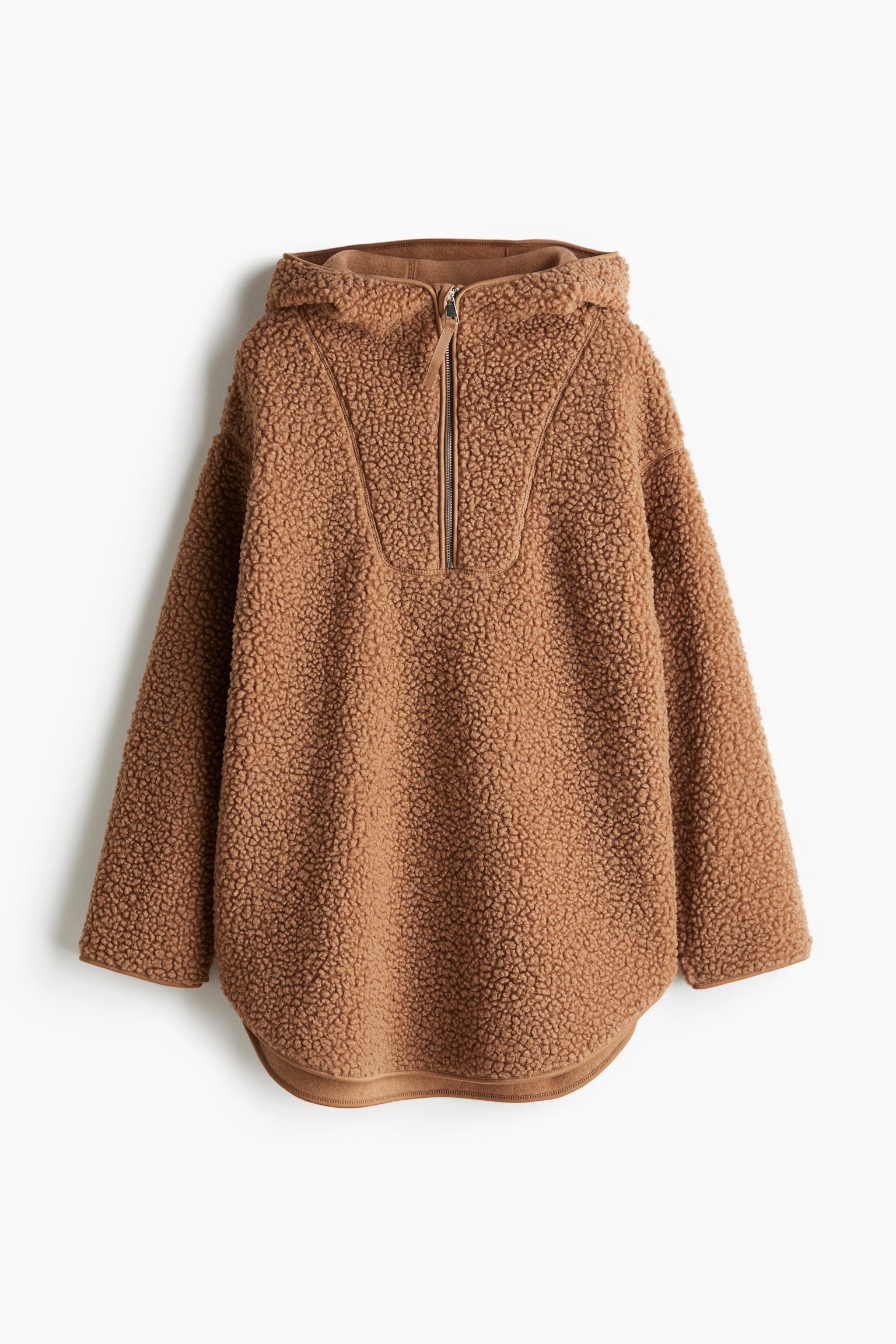 Oversized huvtröja i fleece - Mörkbeige/Svart/Crèmevit - 2