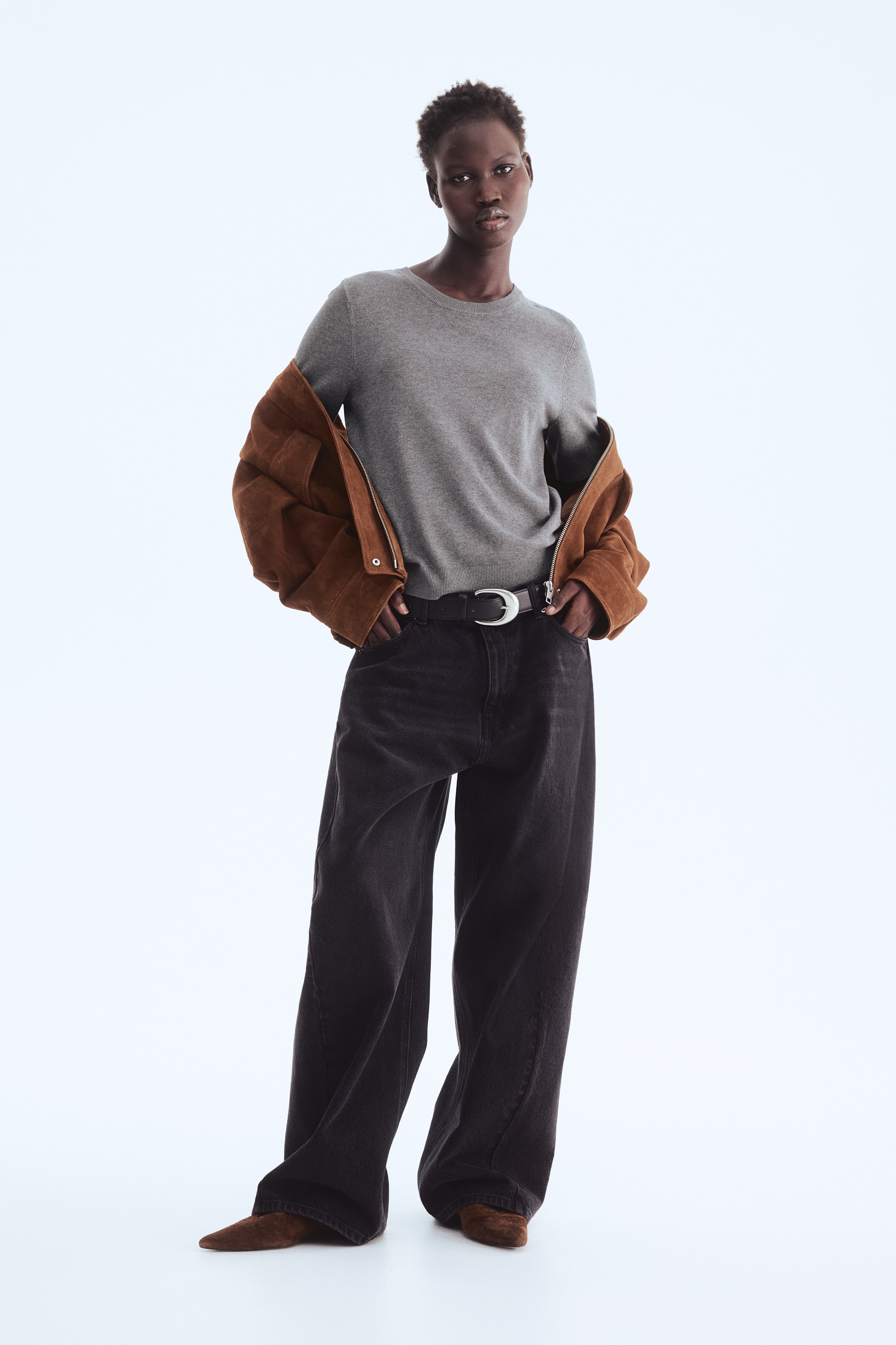 Μπλούζα με λεπτή πλέξη - Γκρι μελανζέ/Μαύρο/Κρεμ/Λιλά/Κρεμ/ριγέ/Έντονο κόκκινο