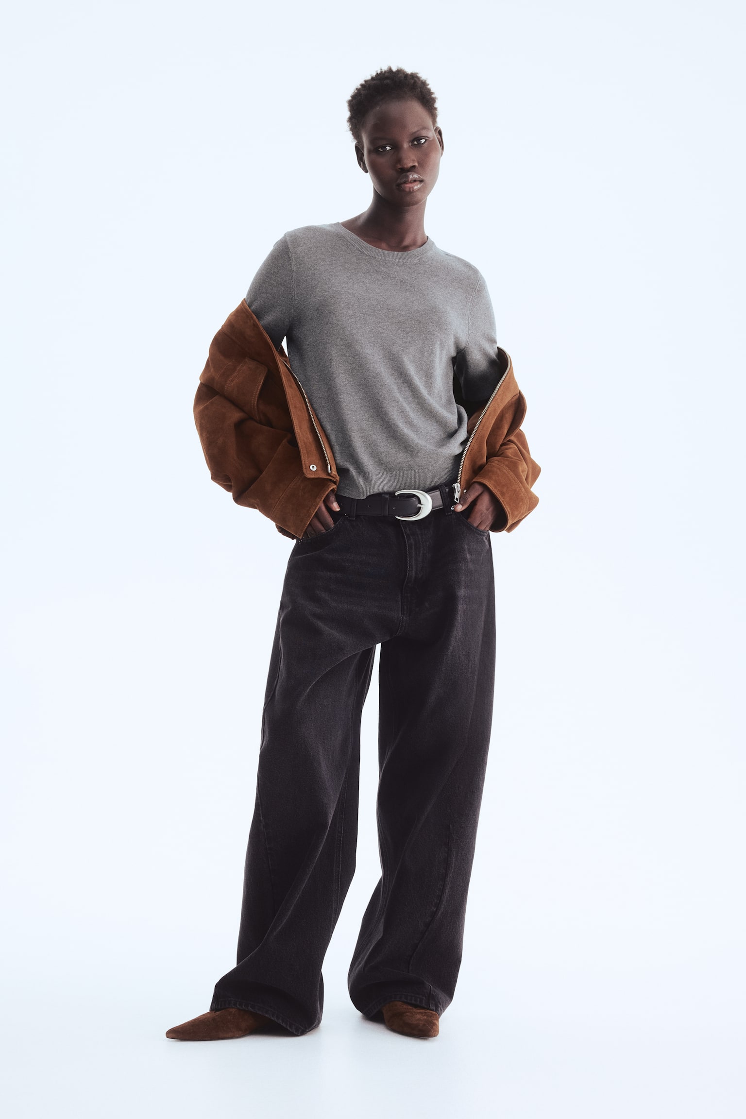 Fine-knit top - Grey marl/Bright red/Cream/Lilac/Black/Dark brown/Cream/Striped/White - 1