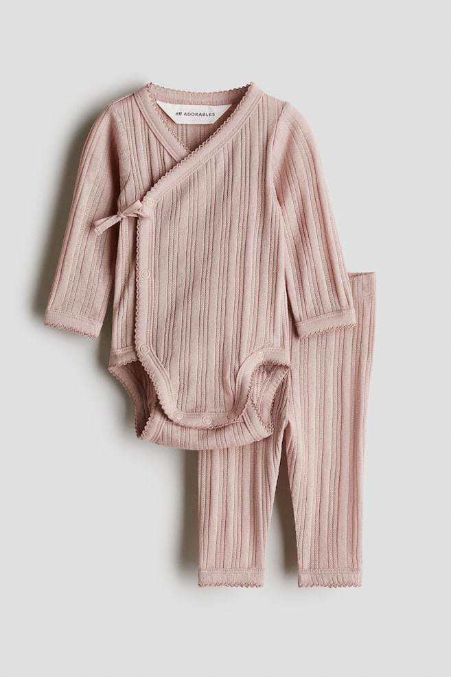 2-Piece Pointelle Set - Pink/Light beige/floral - 1