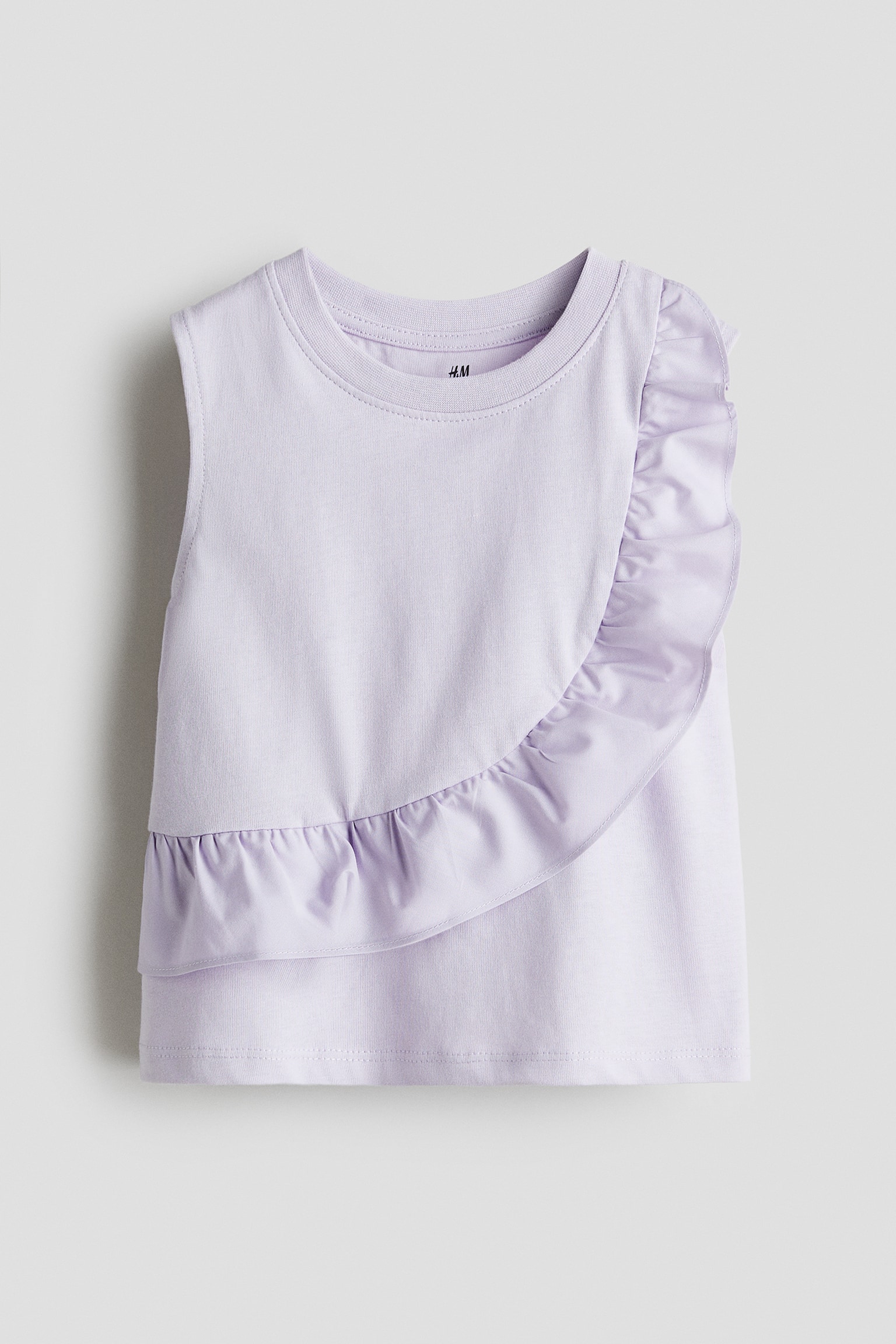 Áo cotton viền diềm nhún - Màu tím nhạt/Màu trắng