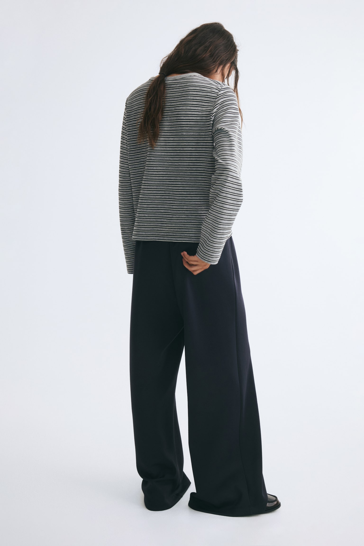 Женский топ H&M Long-Sleeved Jersey, цвет: Серый меланжевый / Полосатый — фото 4