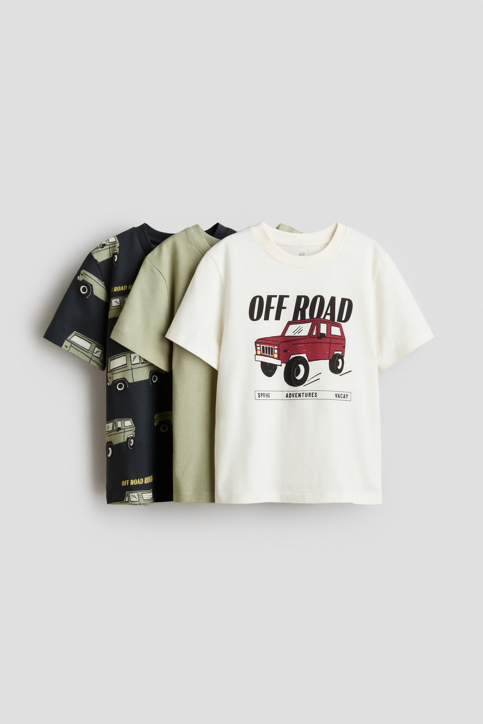 3-pack printed T-shirts - Khaki green/Off road/Beige/Dinosaurs/Blue/Tractors/Turquoise/Dinoriffic/Light green/Crocodiles