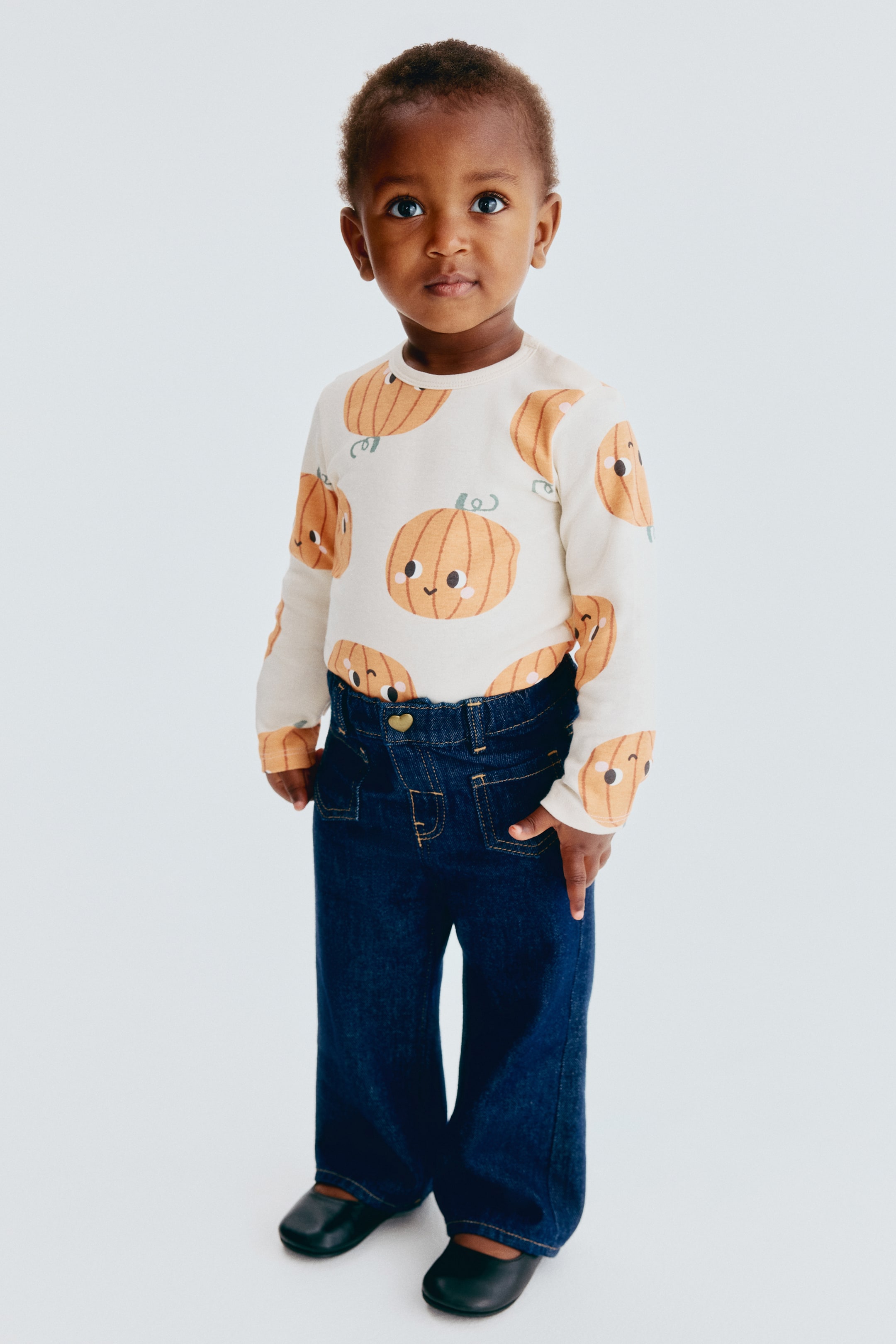 View larger image: Printed Cotton Bodysuit - Light beige/pumpkins - Kids | H&M US 1