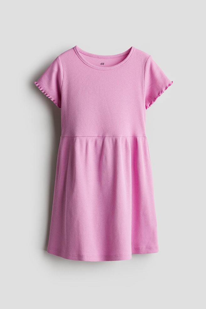 Geripptes Jerseykleid - Rosa - 1