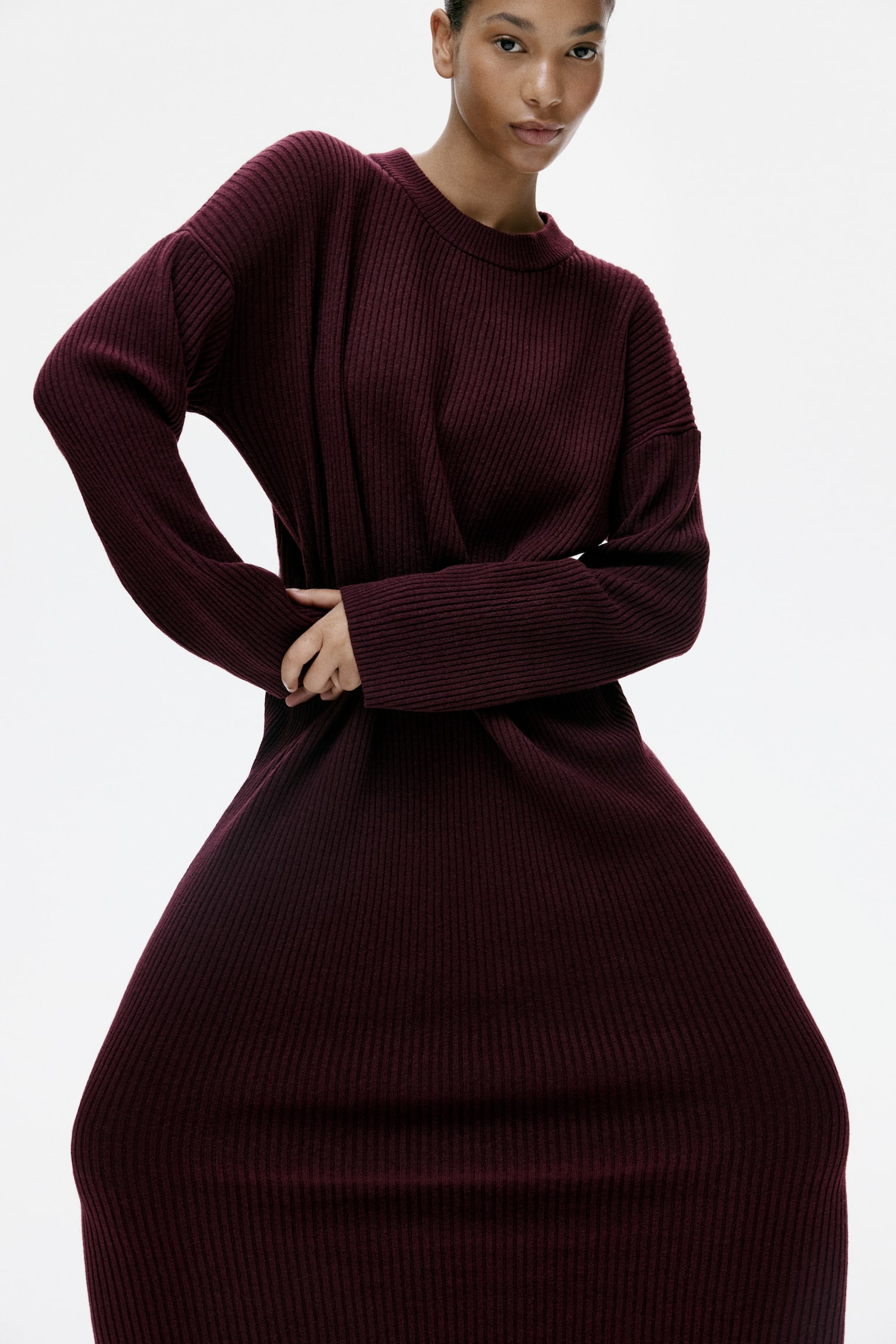 Rib-knit dress - Burgundy/Dark brown - 6