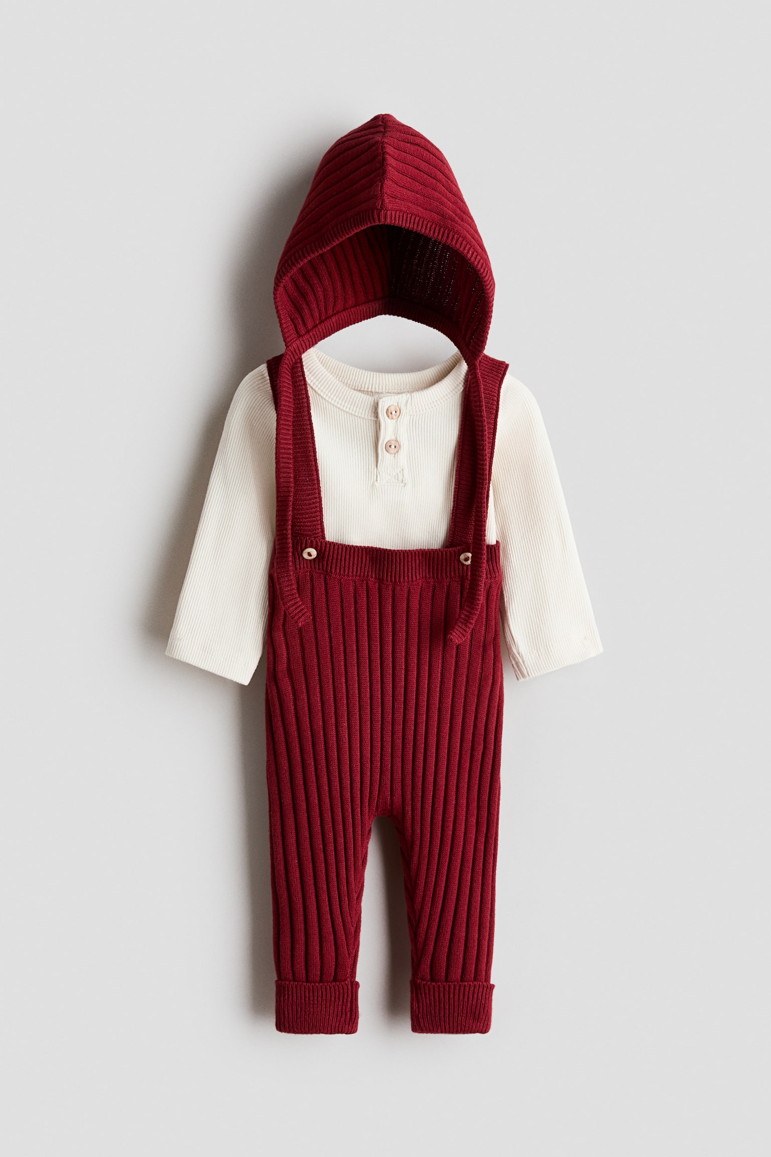 H&M 3-Piece Cotton Set, цвет: Тёмный красный / Белый — фото 1