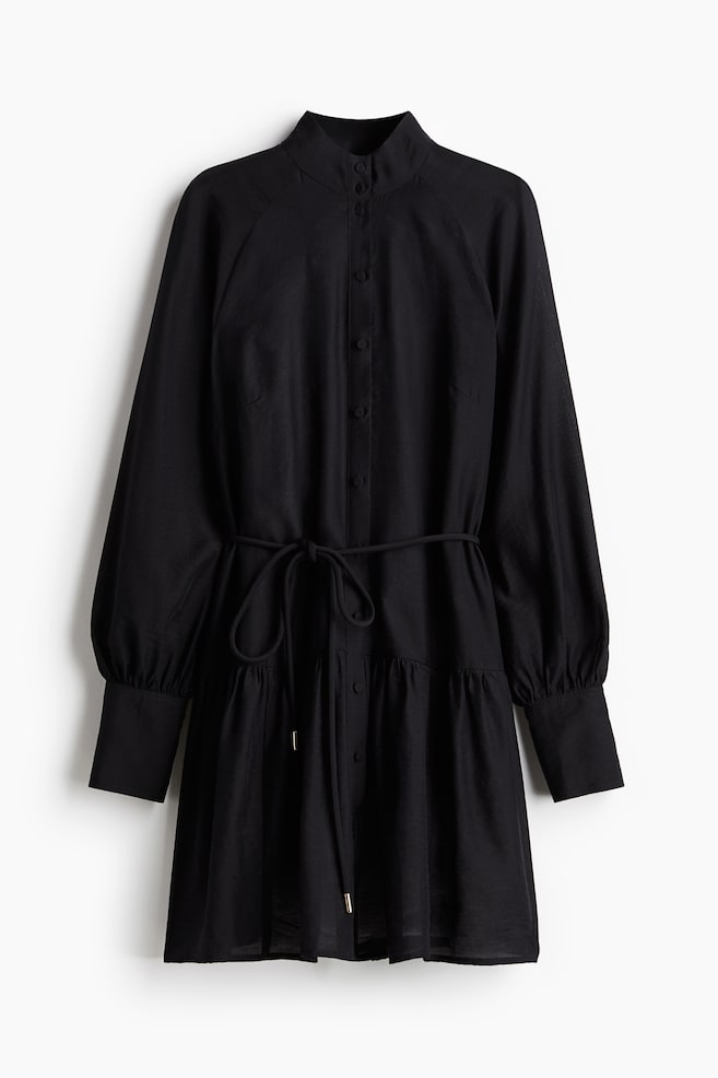 Tie-belt dress - Black - 1
