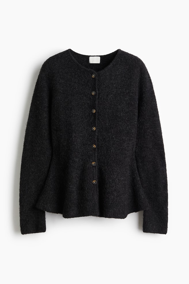 Rib-Knit Peplum Cardigan - Dark gray melange/Cream/Beige melange - 1