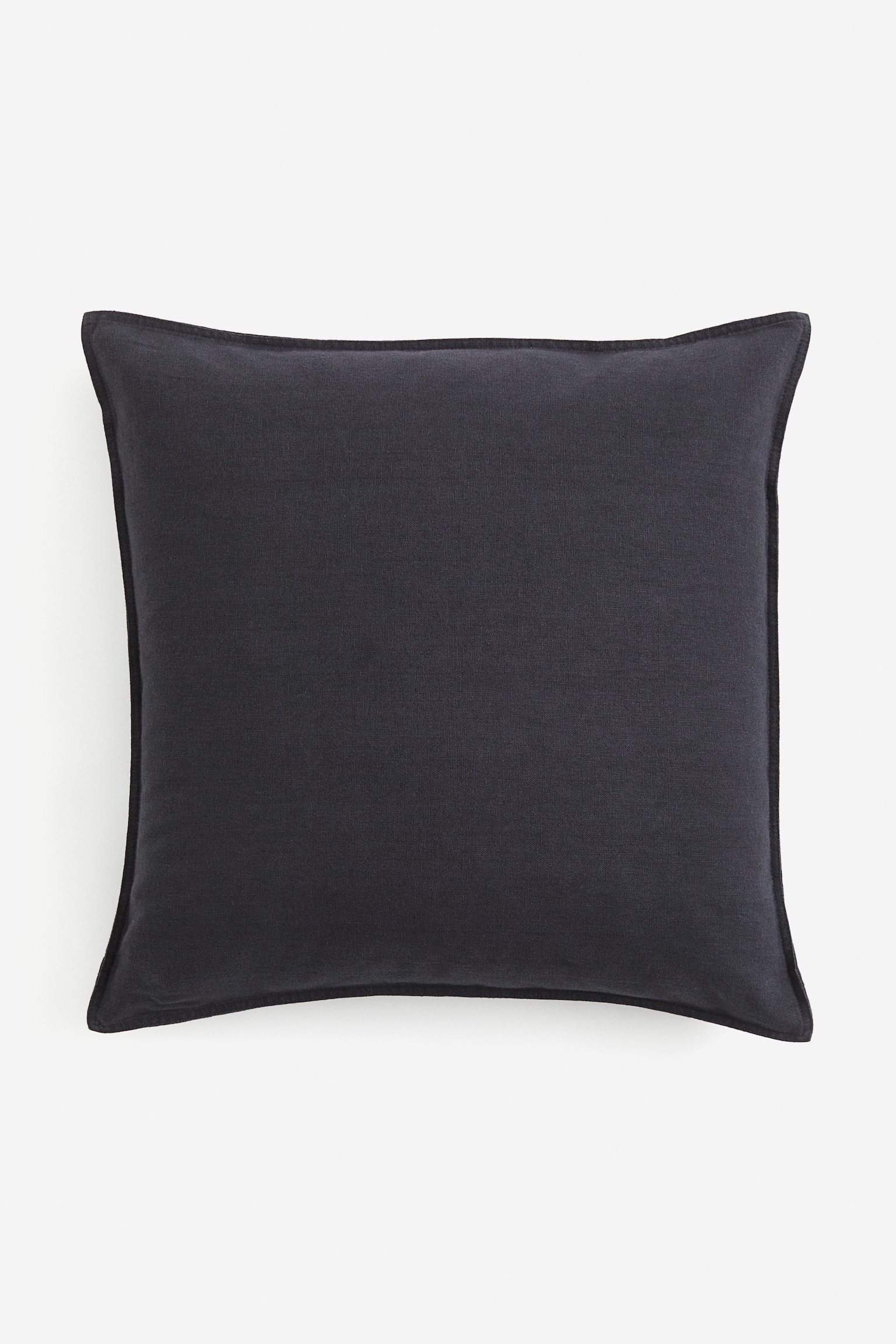 Linen-blend cushion cover - Dark grey/White - 1