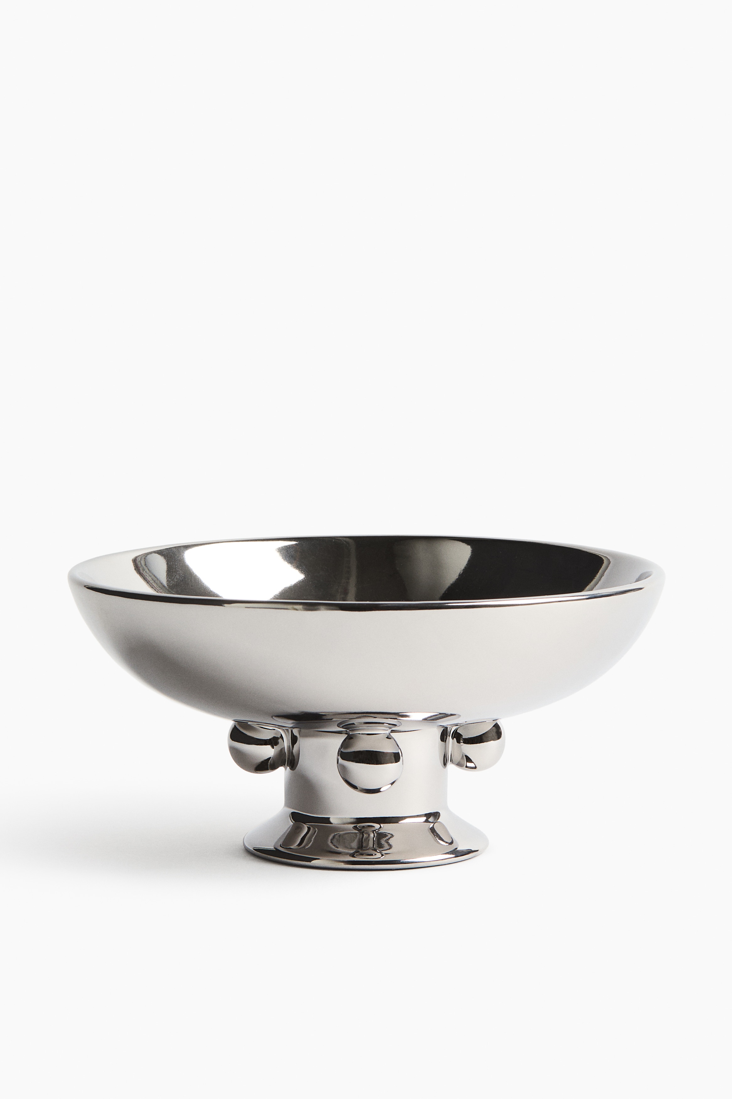 Footed Stoneware Bowl - Silver-colored