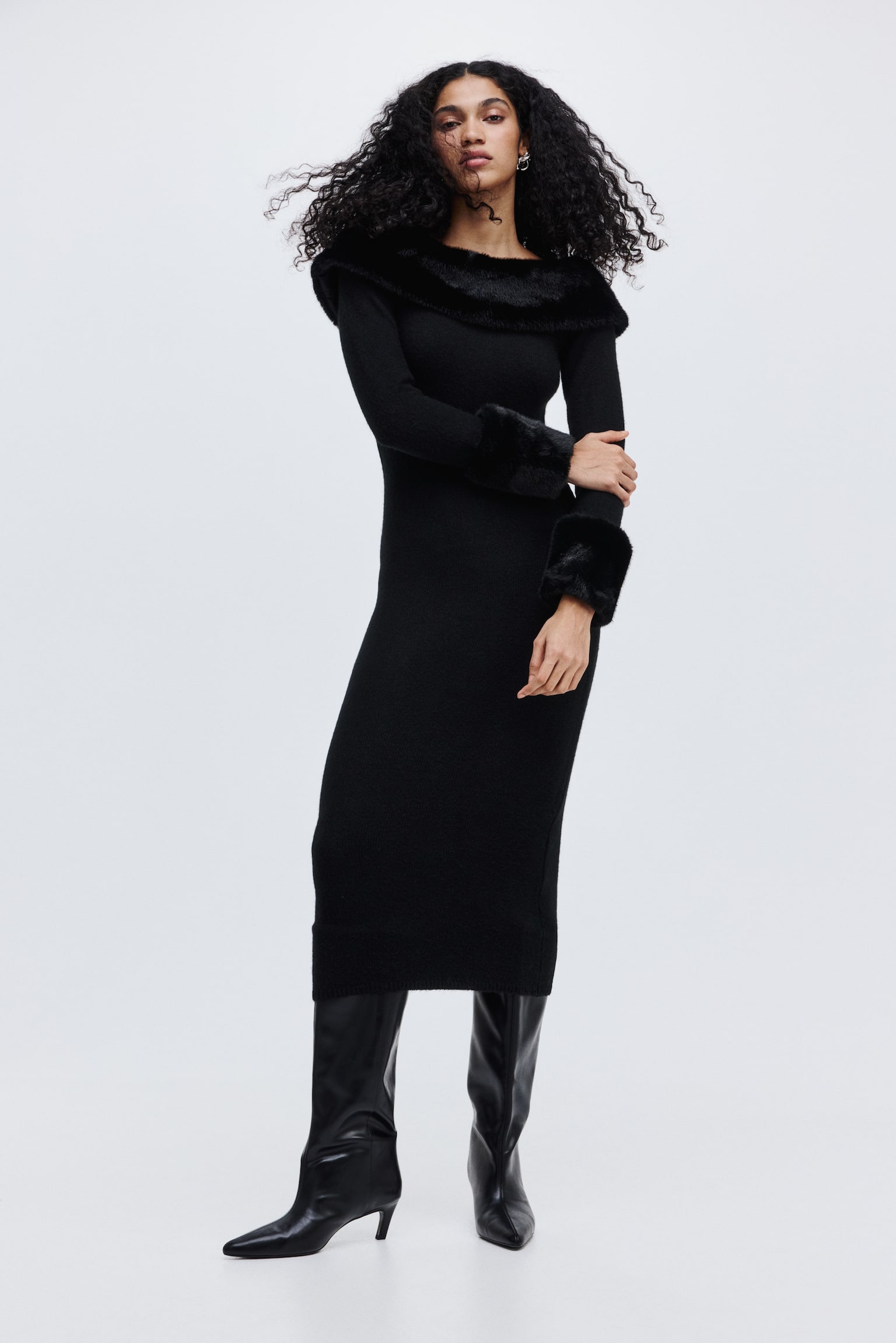 Knitted off-the-shoulder dress - Black - 1