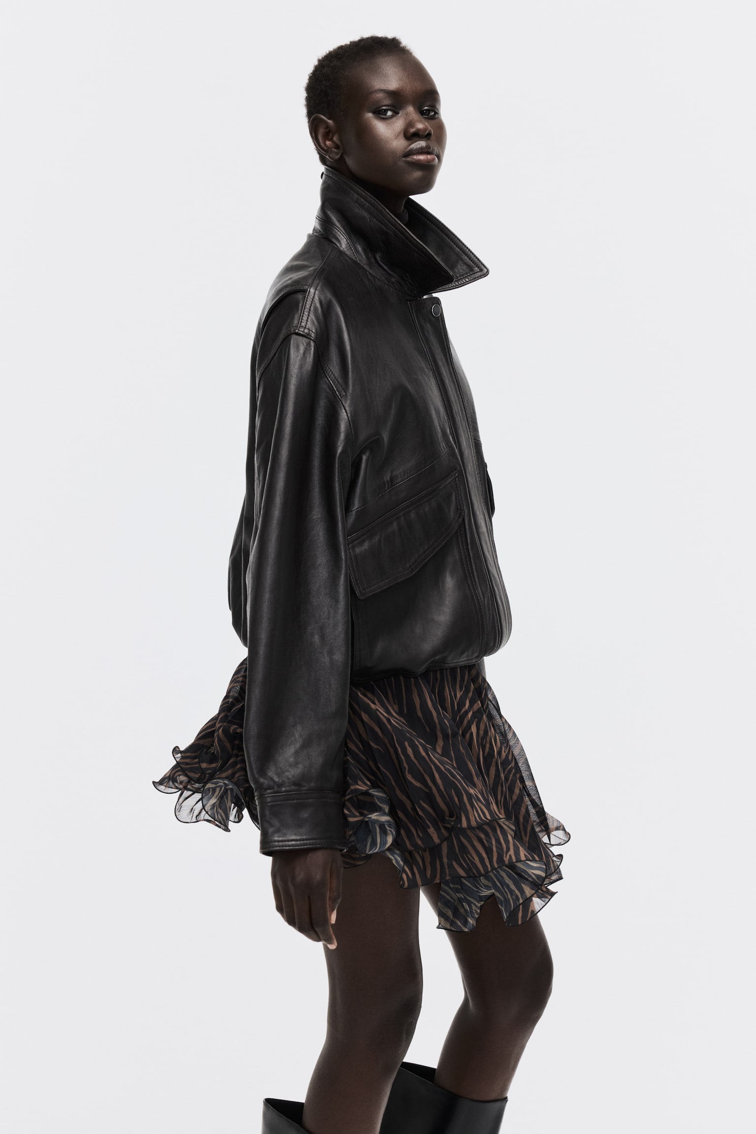 Pleated mini skirt - Black/Zebra print - 5