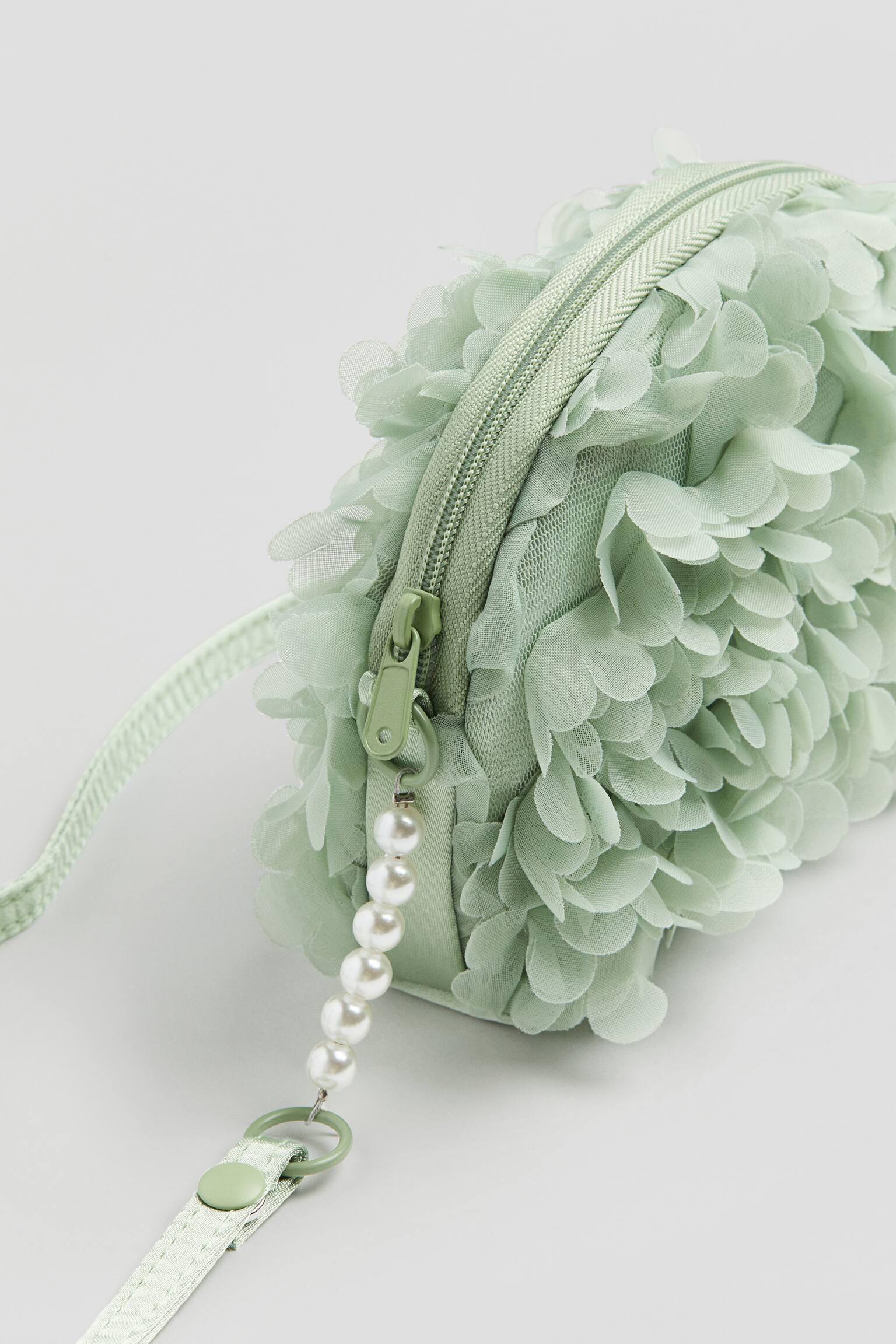 Flower Covered Fabric Shoulder Bag - Light dusty green - 4