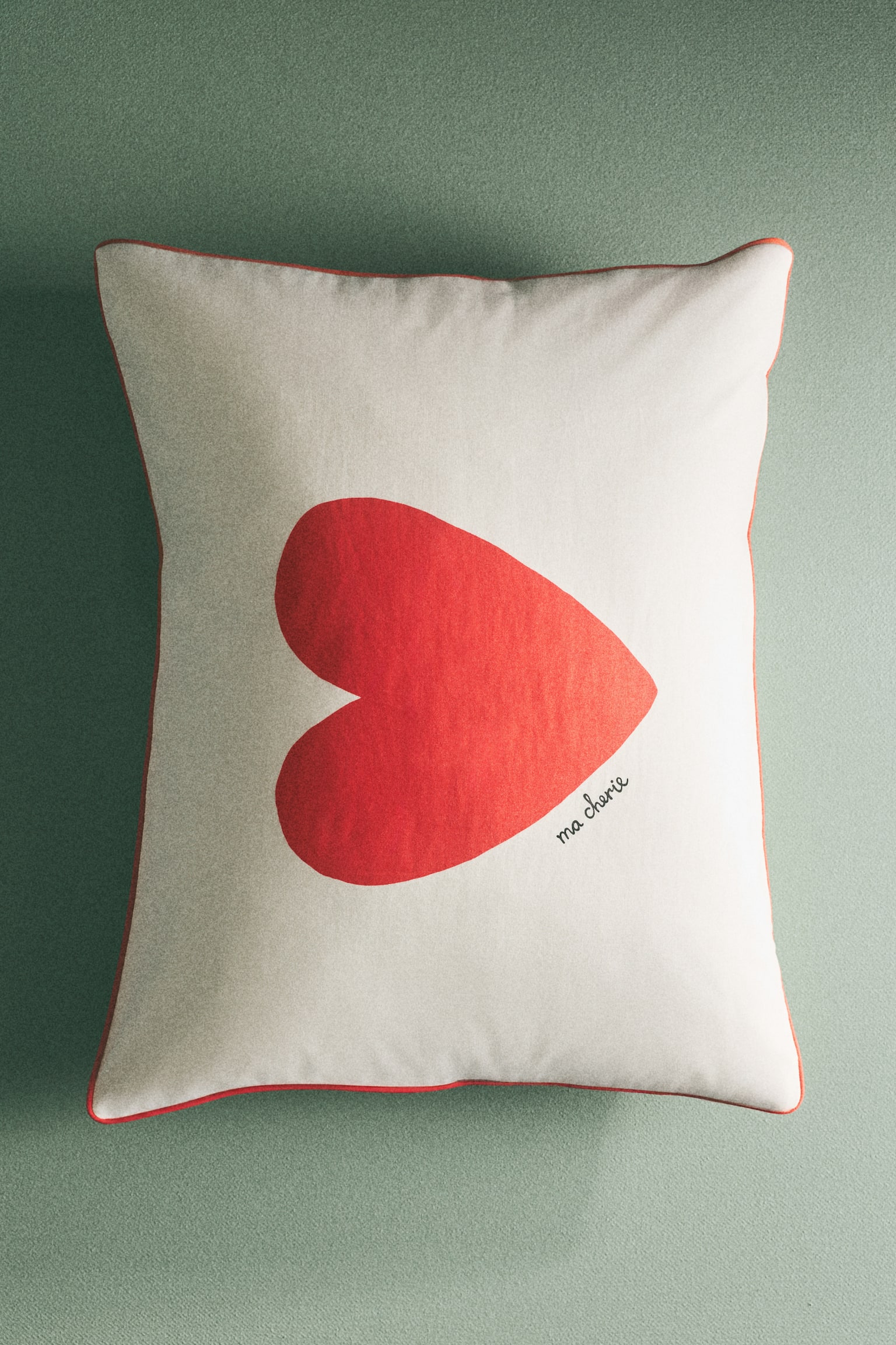 Print-motif cotton pillowcase - White/Heart - 2