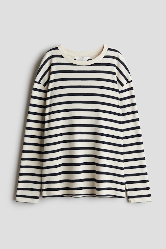 T-shirt a maniche lunghe - Bianco/righe - 1