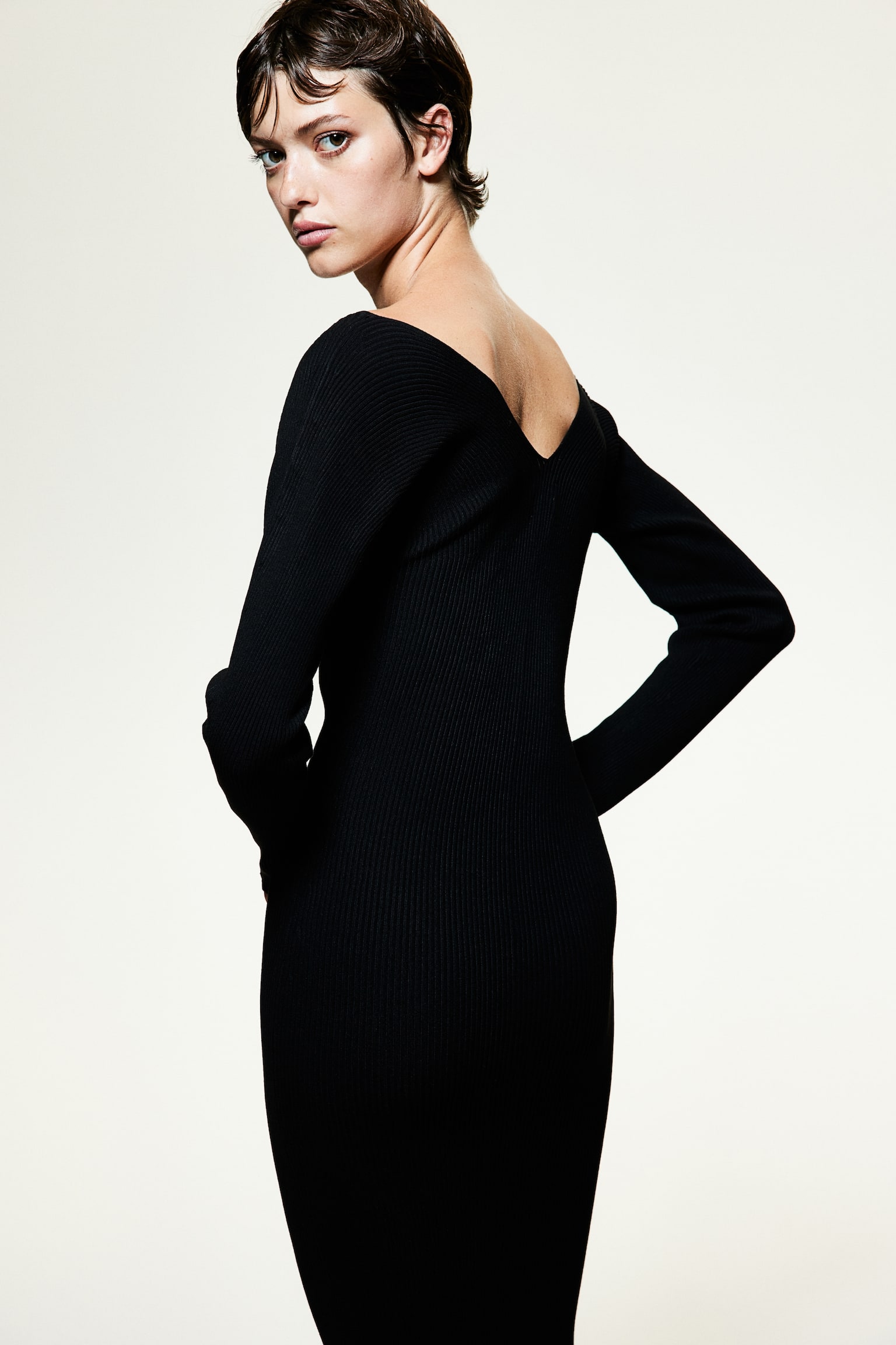 Rib-knit bodycon dress - Black/Dark grey marl - 6