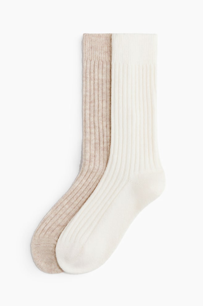 Calze in misto lana, 2 paia - Talpa chiaro/crema - 1
