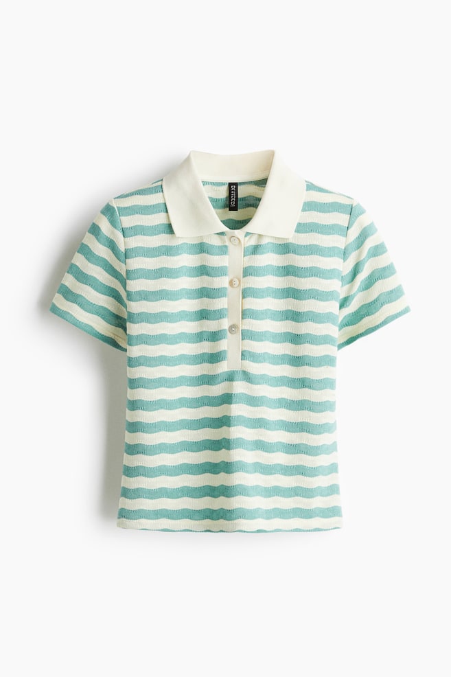 Textured Knit Polo Shirt - Cream/Turquoise stripe/White/Dark blue stripe/Cream/Burgundy stripe - 1
