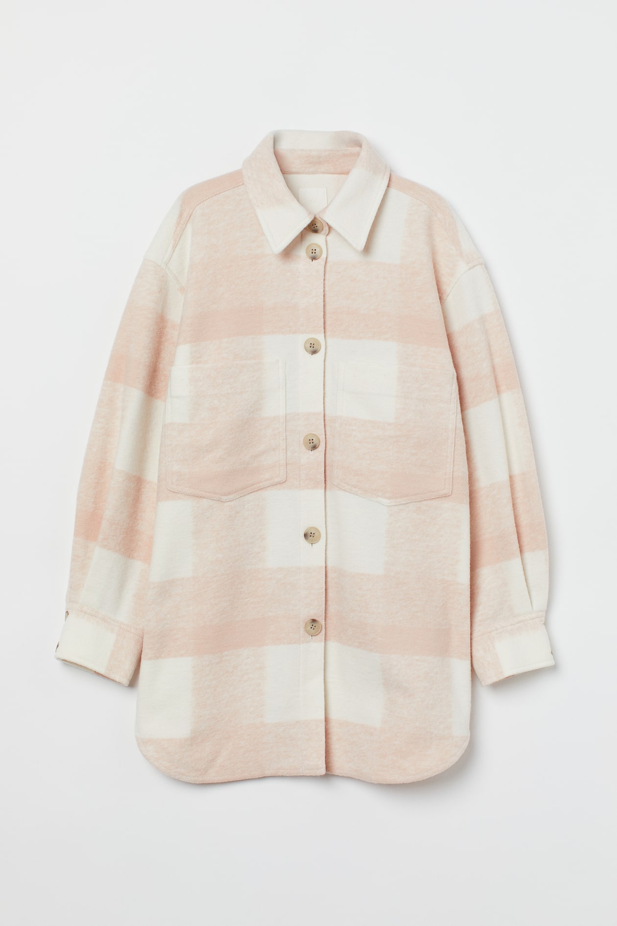 Felted Shirt Jacket - Long sleeve - Regular length - Light pink/white ...