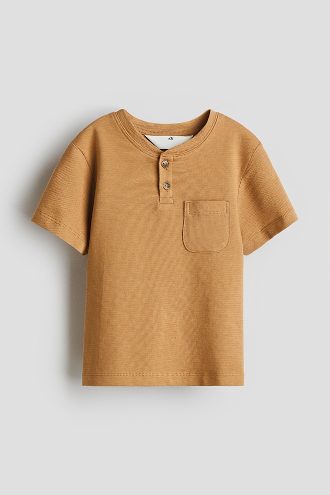 Cotton Henley top - Light brown/Light grey marl/Dark blue/White/Black striped - 1