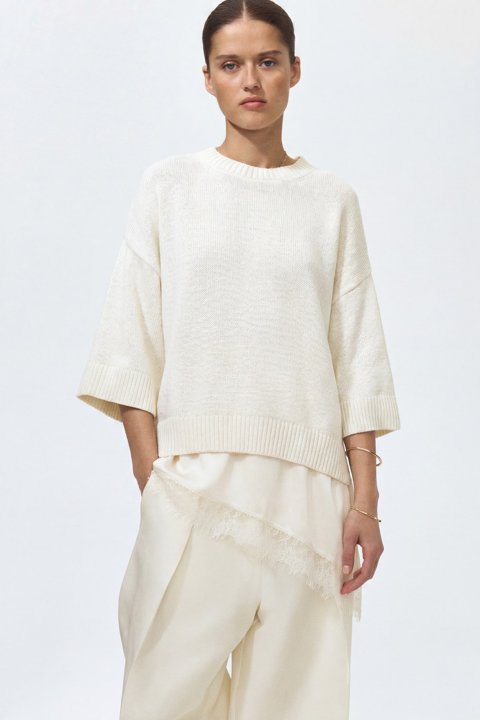 Layered jumper - Cream - 1