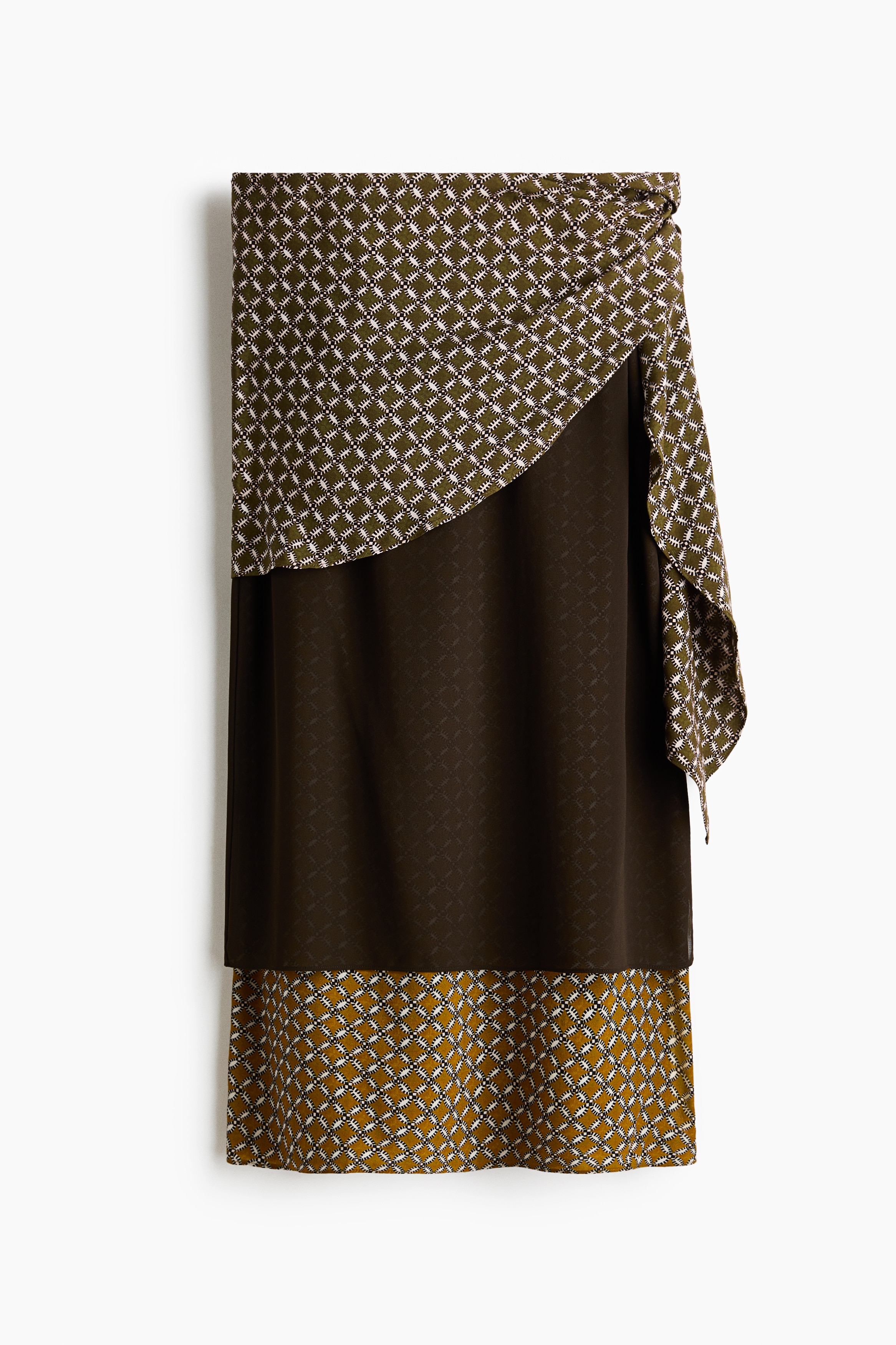 Scarf-detail layered skirt - Dark khaki green/Patterned