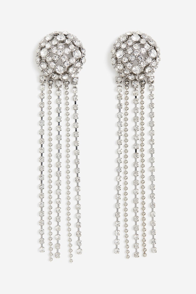 Long rhinestone earrings - Silver-coloured - 1