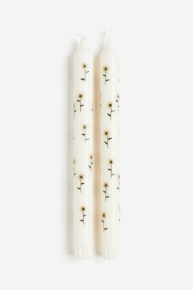 2-pack patterned candles - White/Flowers - 1