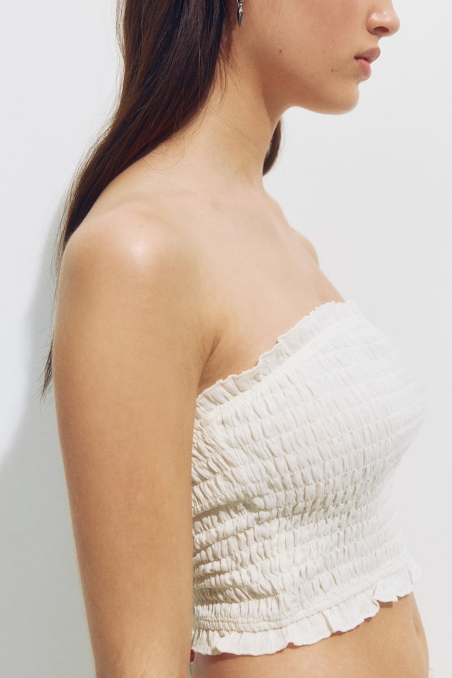 Smocked beach tube top - Cream/Rust brown - 4
