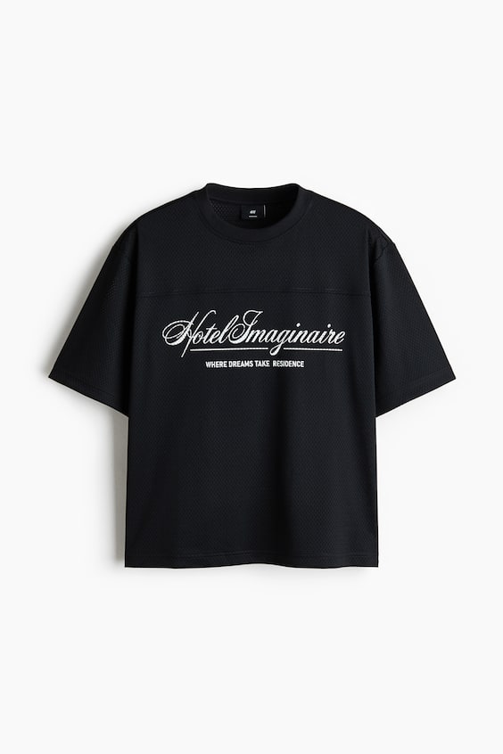 Мужские футболки H&M Oversized Printed Mesh T-Shirt