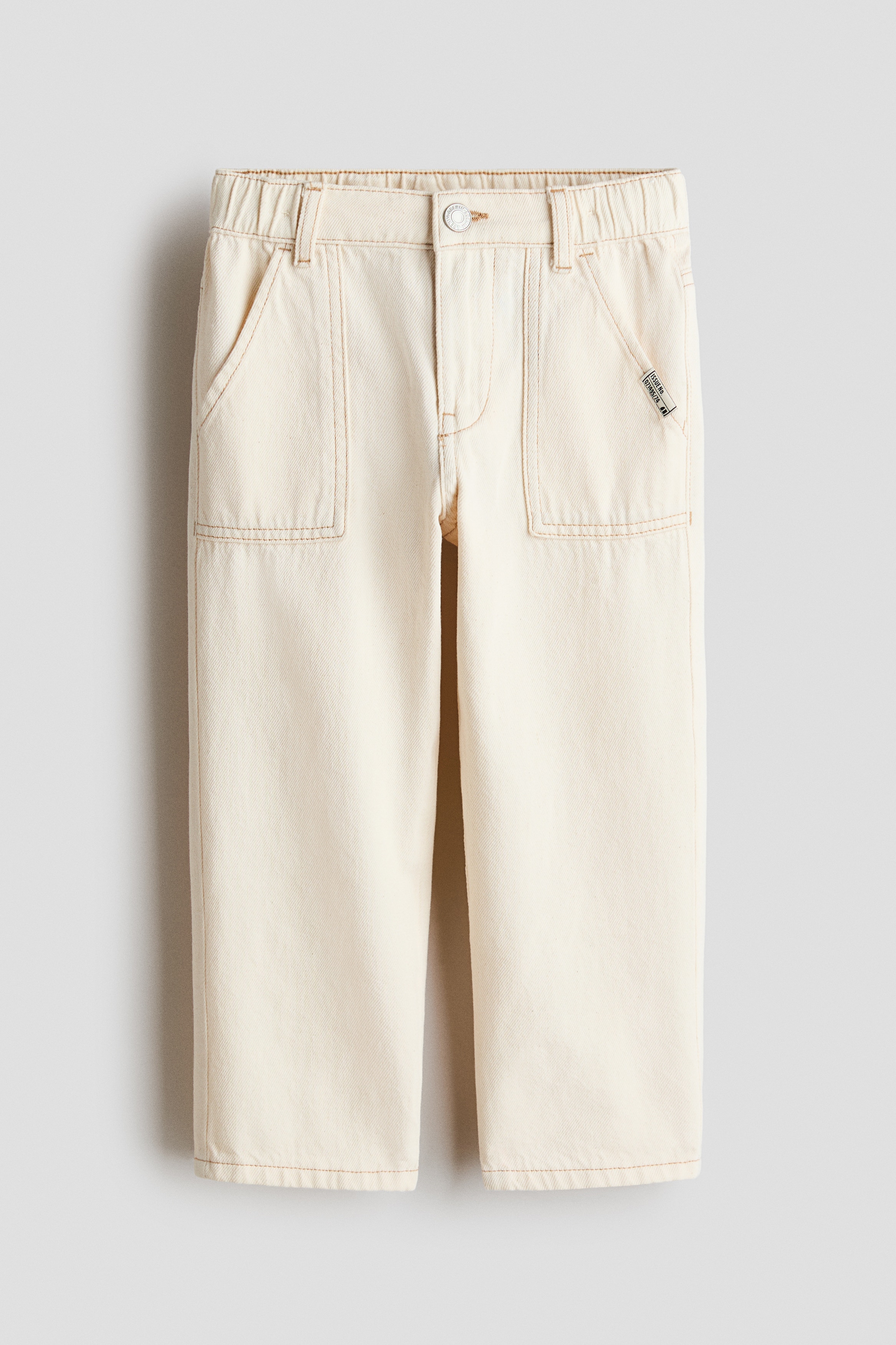 Loose Fit Tapered Leg Jeans - Cream/Denim blue