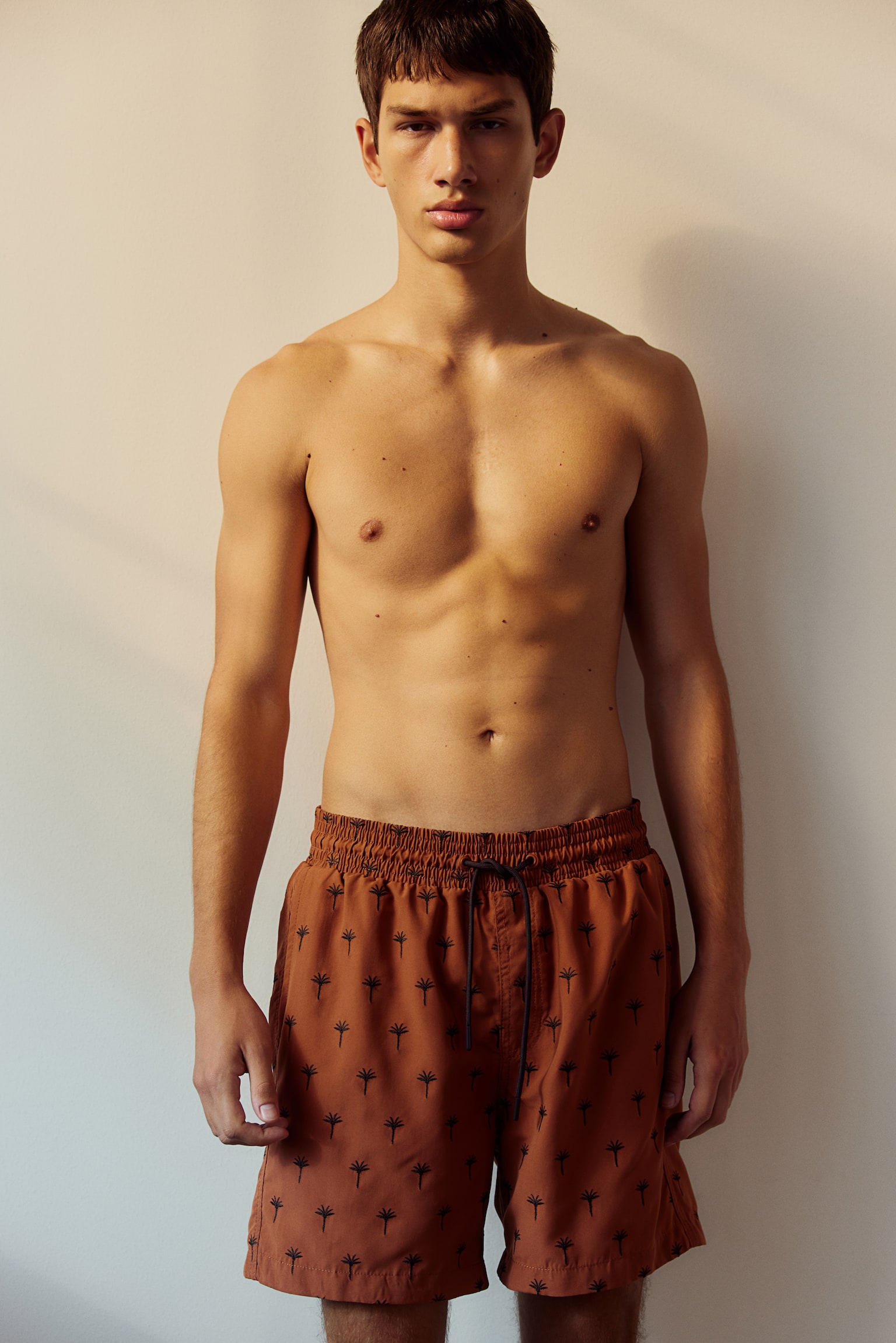 Patterned swim shorts - Dark orange/Palm trees/Black - 5